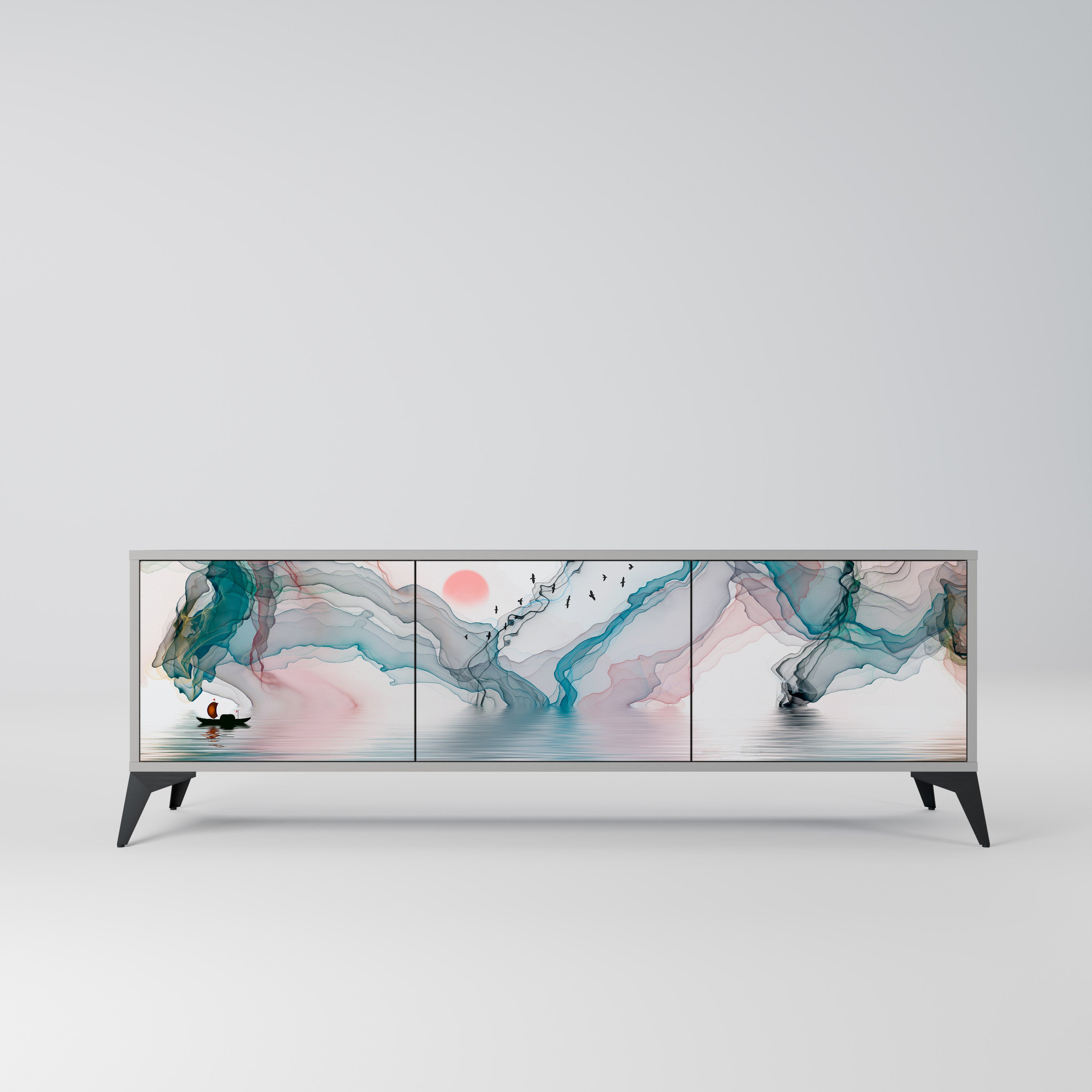 Mueble de TV de 3 puertas VELVET CROSSING en acabado gris