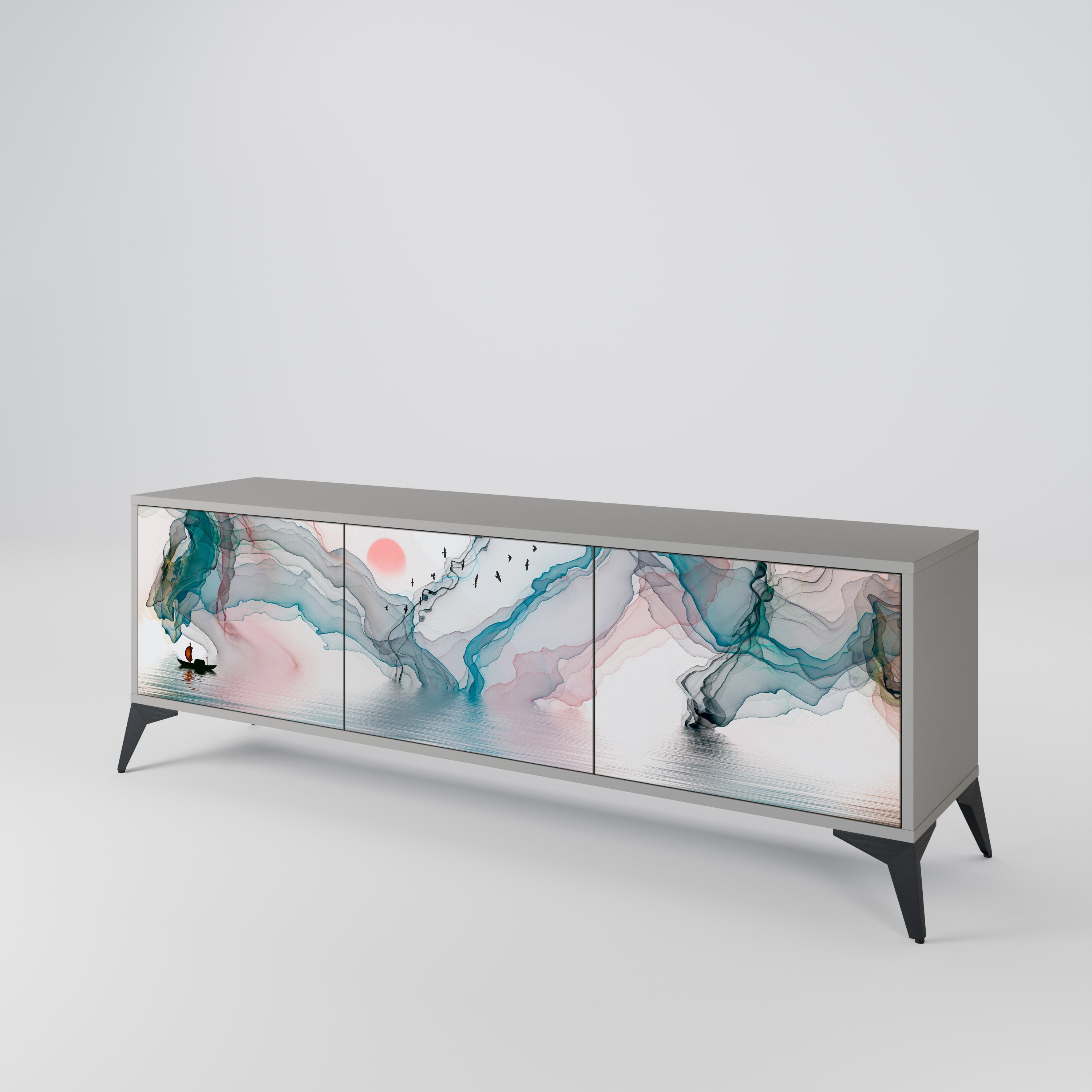 Mueble de TV de 3 puertas VELVET CROSSING en acabado gris
