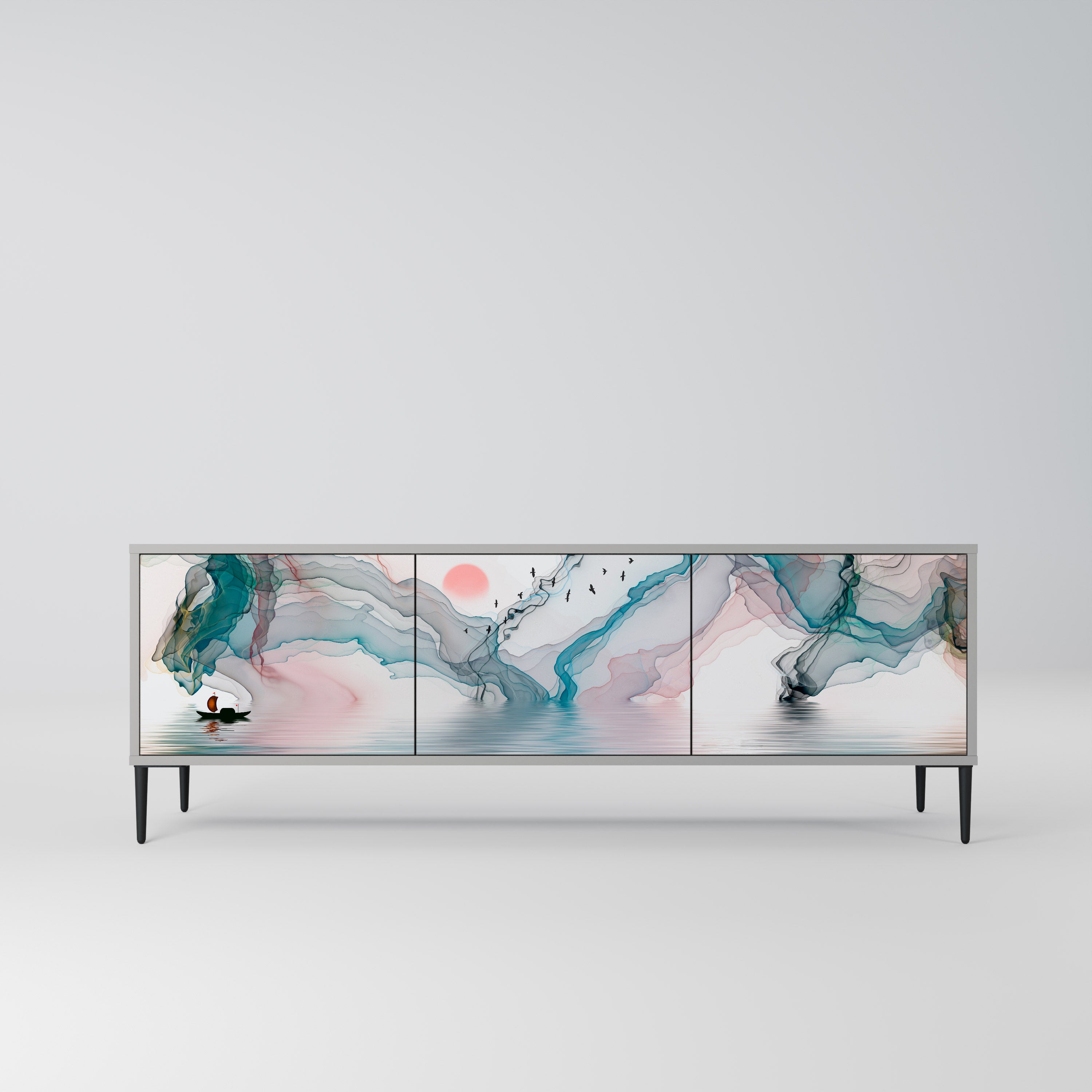 Mueble de TV de 3 puertas VELVET CROSSING en acabado gris