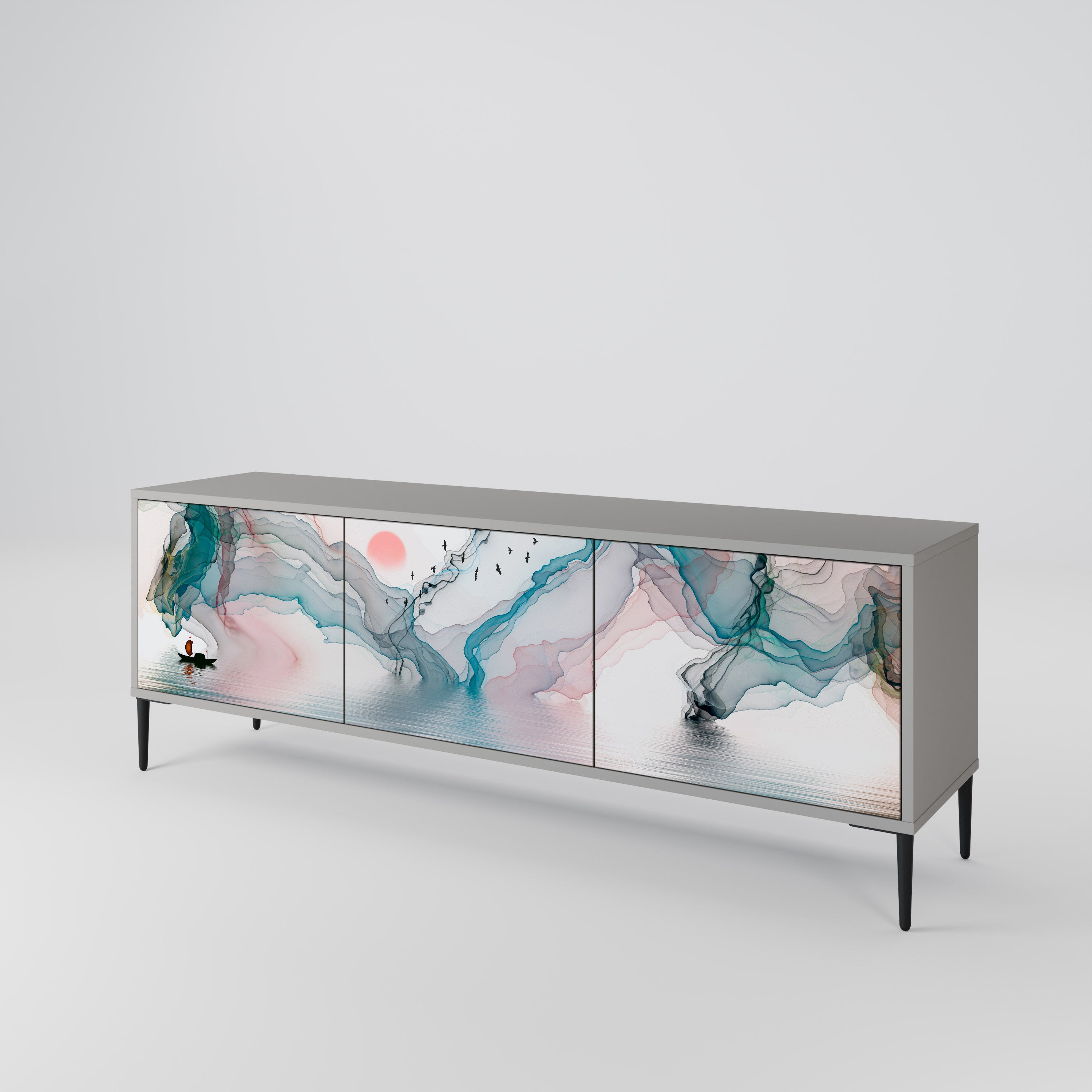 Mueble de TV de 3 puertas VELVET CROSSING en acabado gris