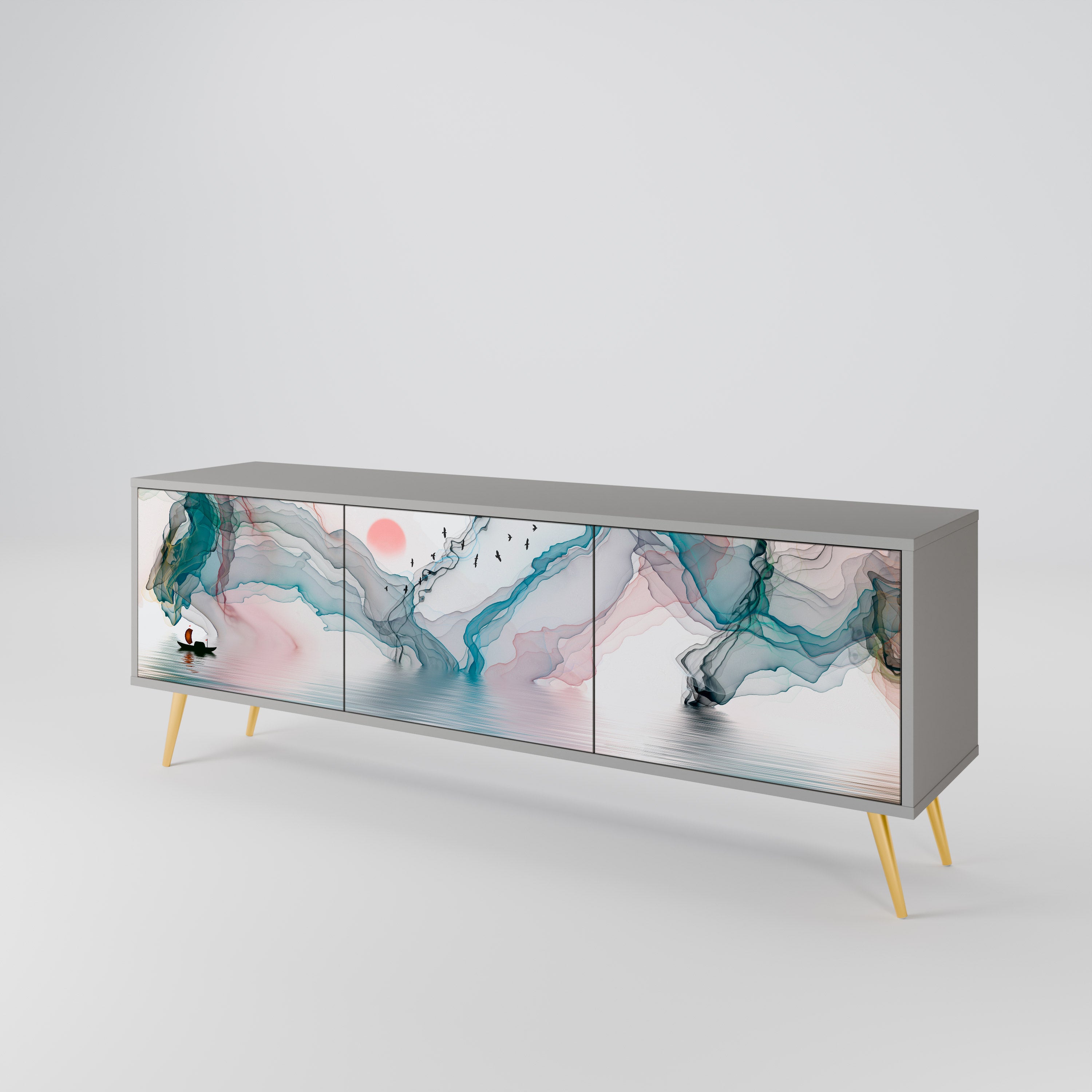 Mueble de TV de 3 puertas VELVET CROSSING en acabado gris