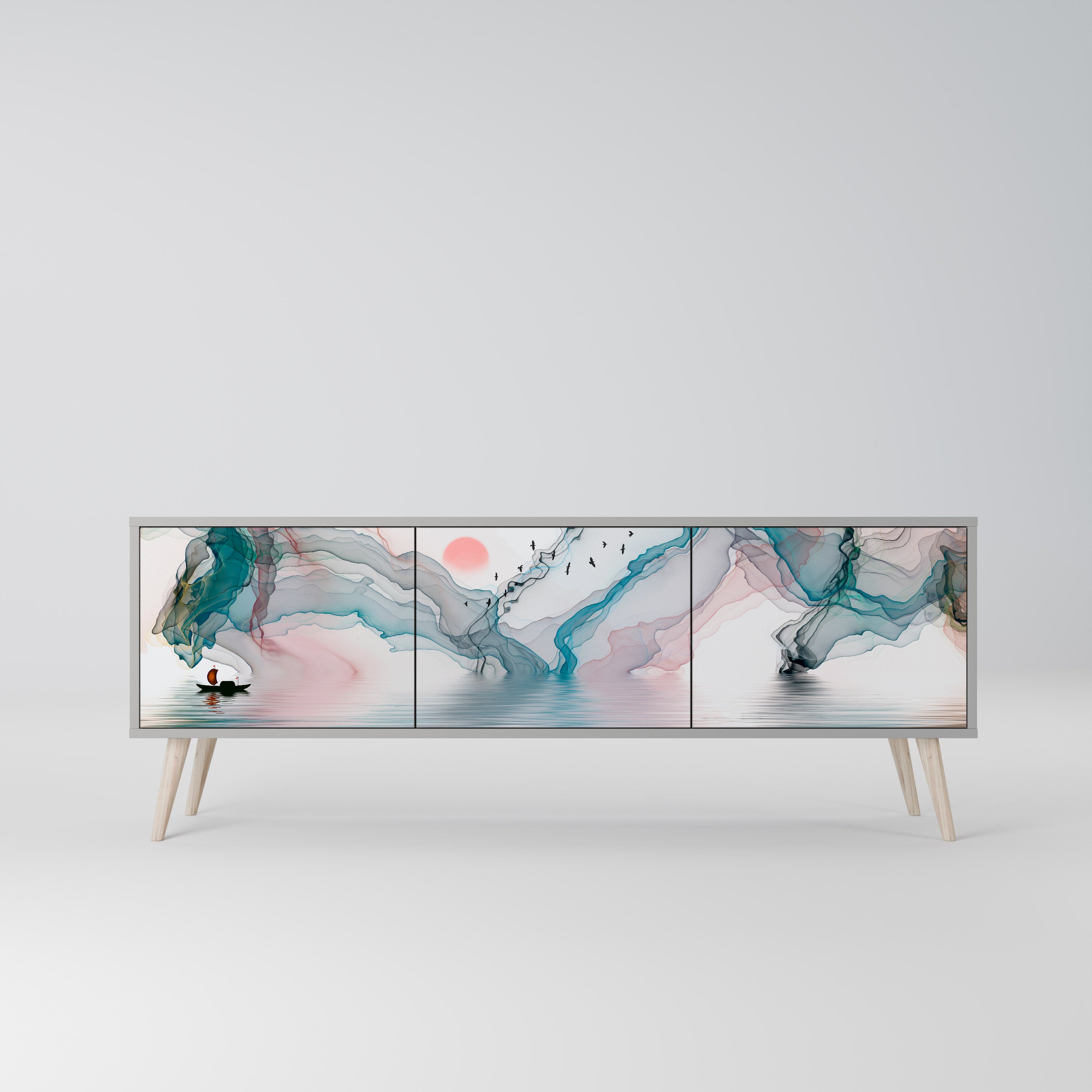 Mueble de TV de 3 puertas VELVET CROSSING en acabado gris