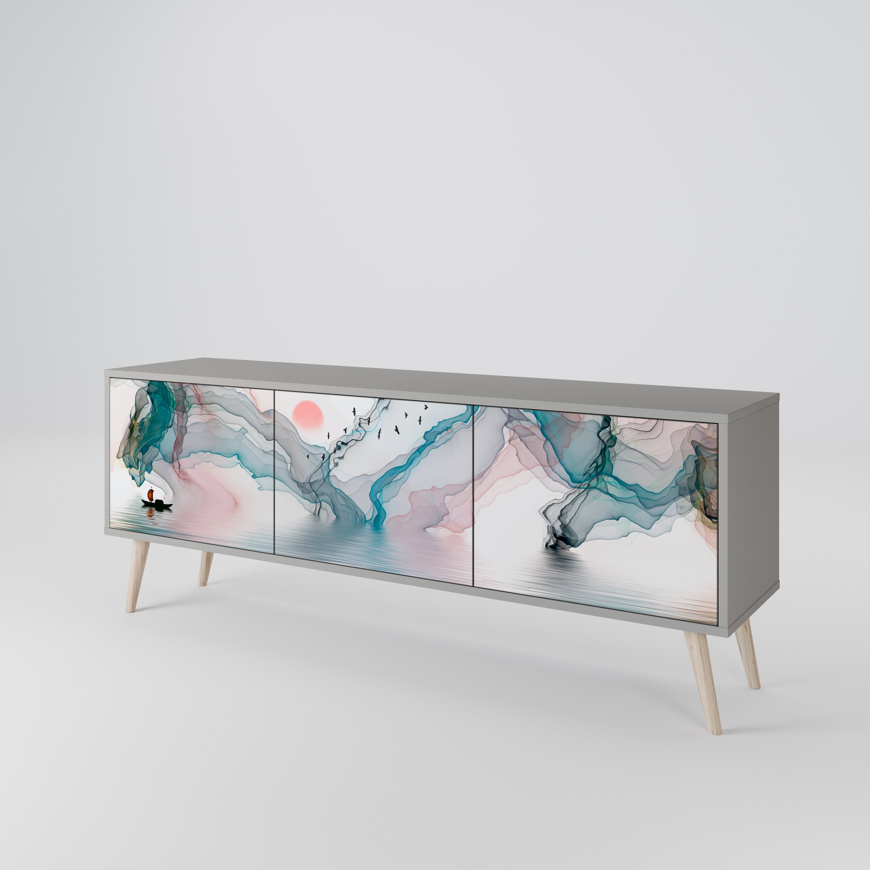 Mueble de TV de 3 puertas VELVET CROSSING en acabado gris