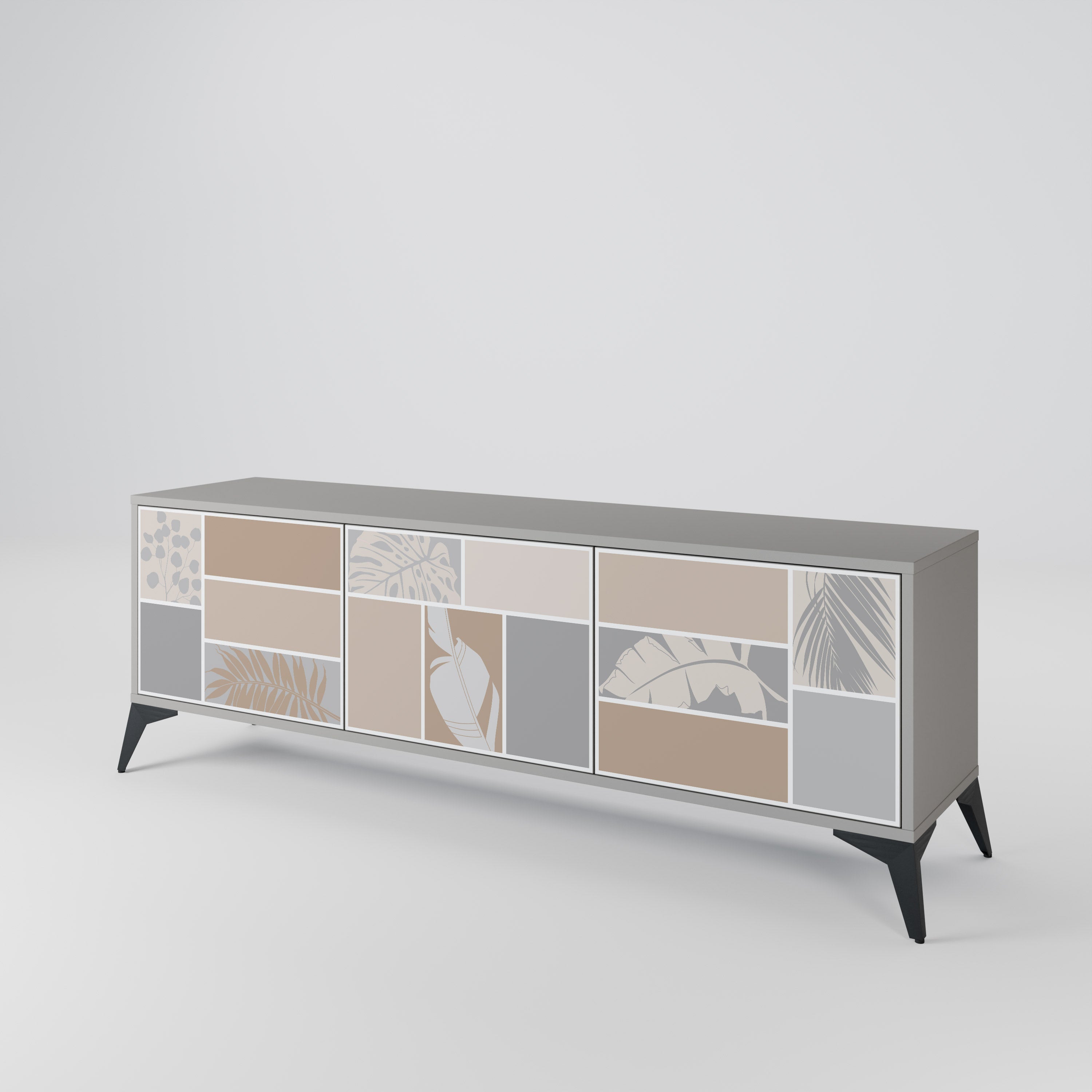 Mueble de TV de 3 puertas TROPICAL SHAPES en acabado gris