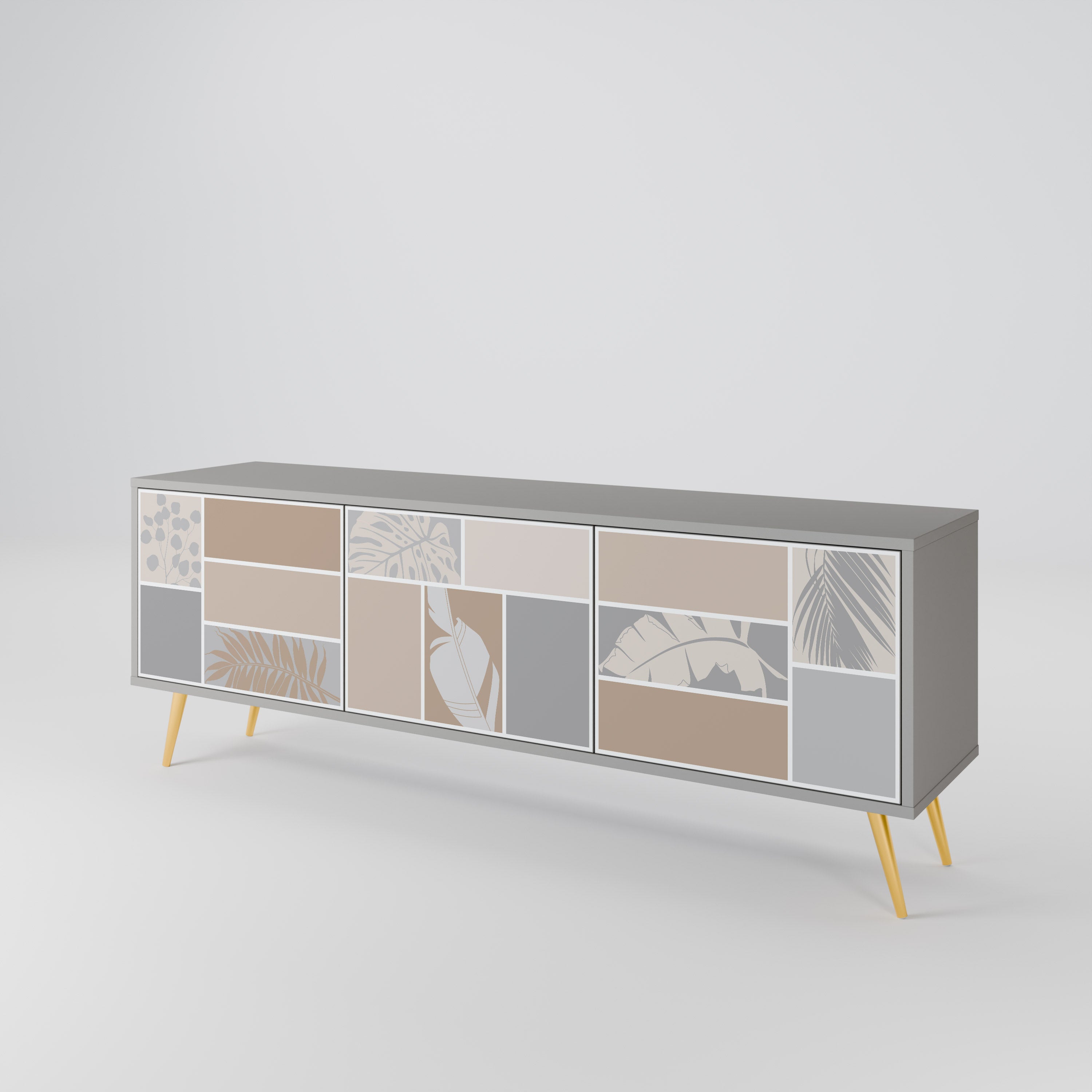 Mueble de TV de 3 puertas TROPICAL SHAPES en acabado gris