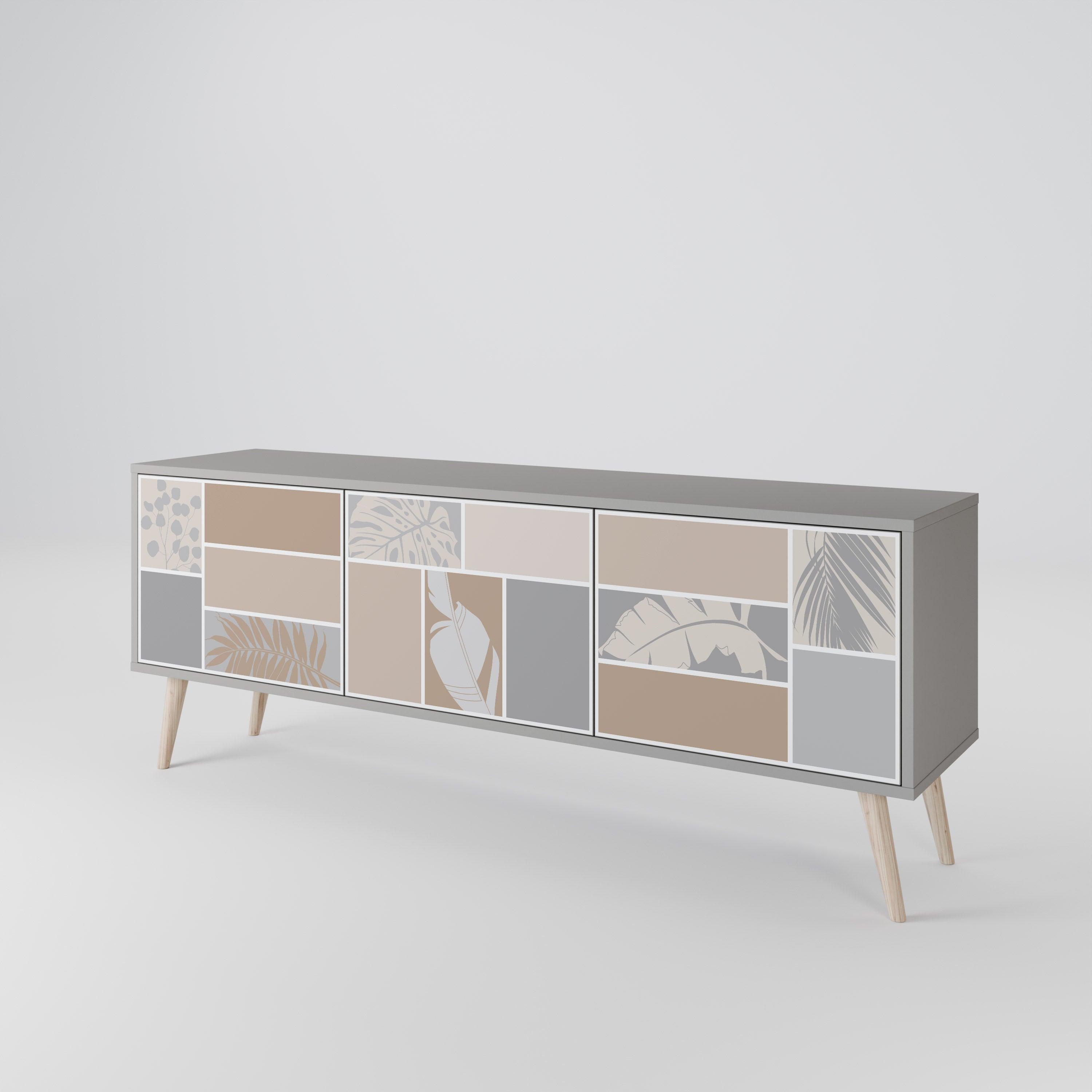 Mueble de TV de 3 puertas TROPICAL SHAPES en acabado gris