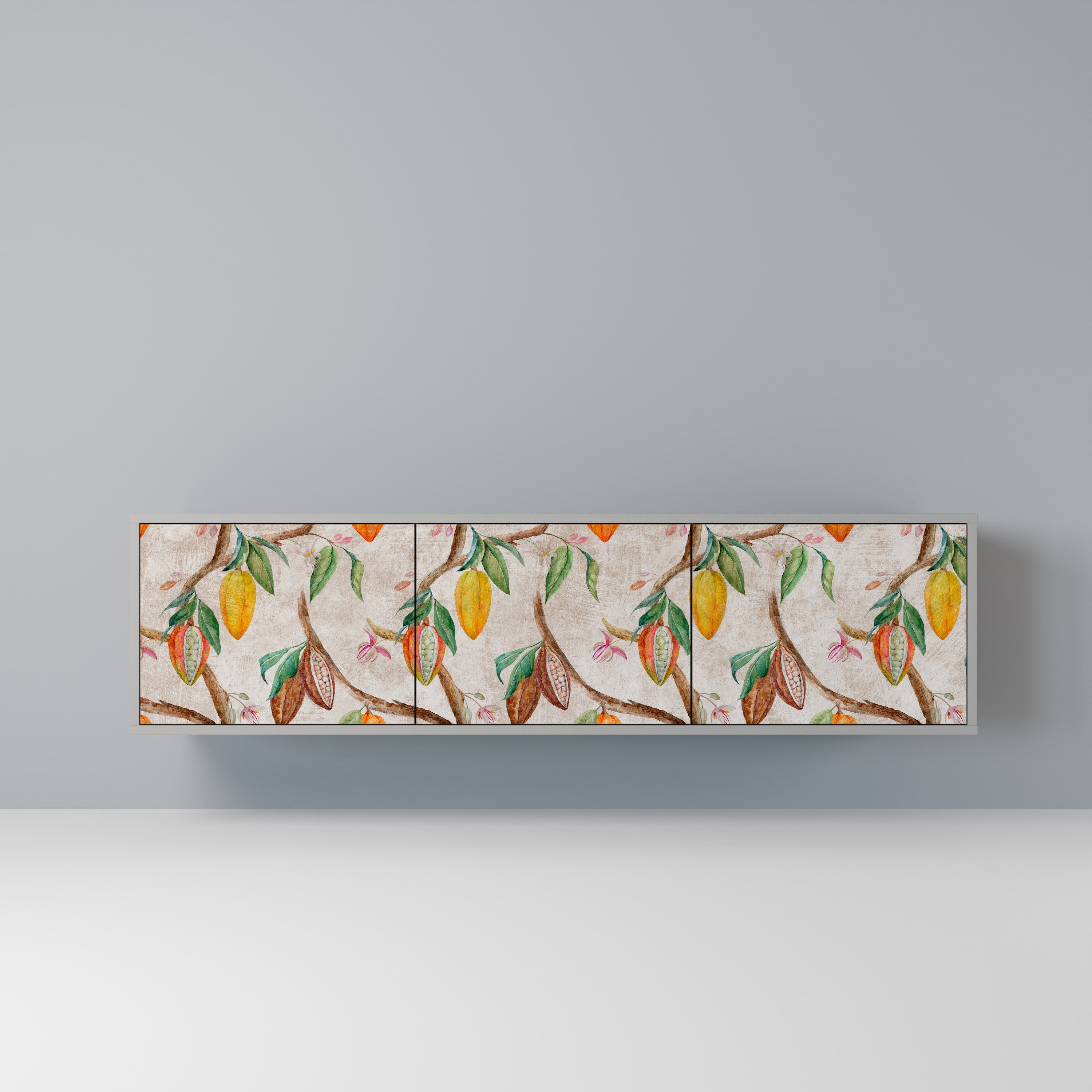 Mueble de TV de 3 puertas COCOA FRUITS en acabado gris