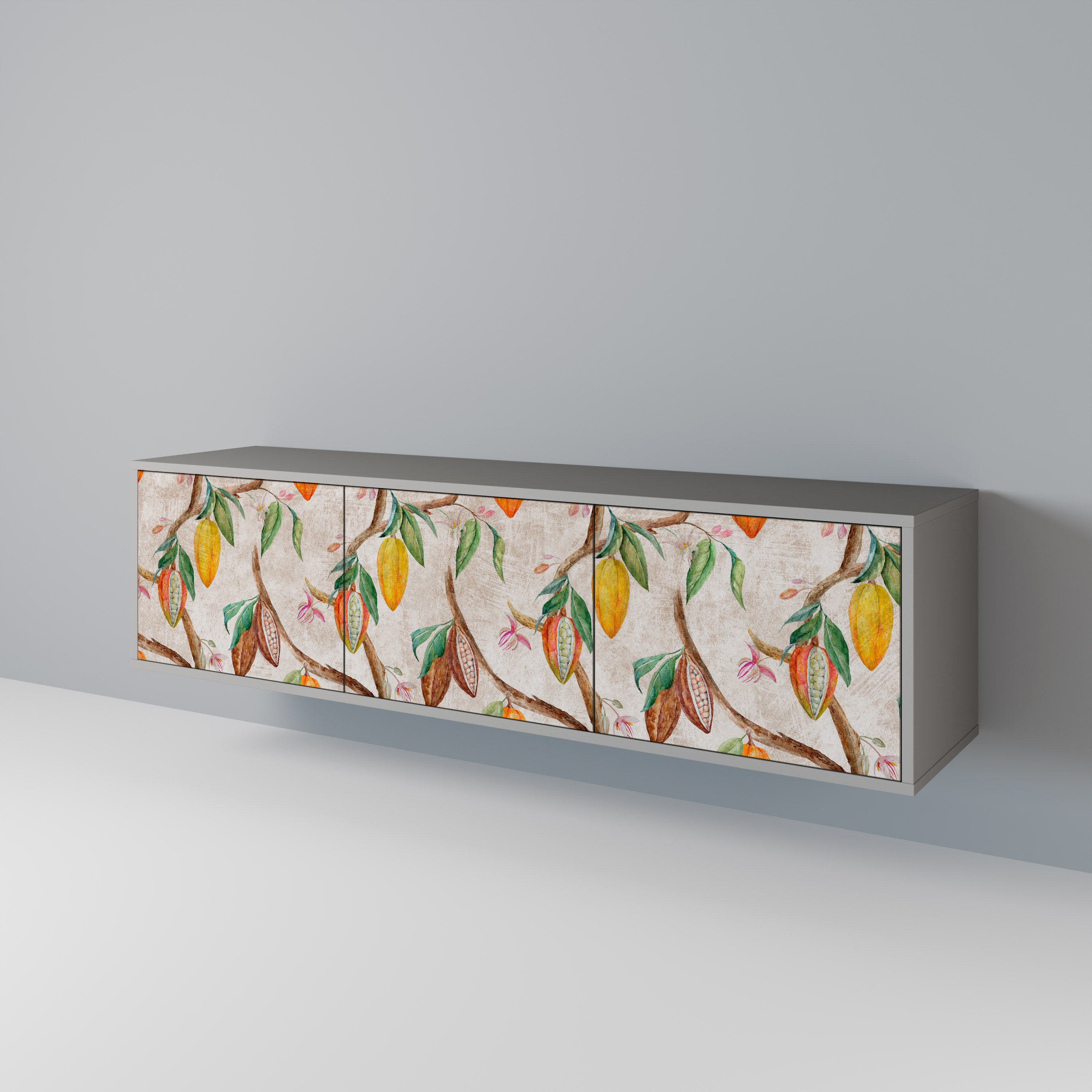 Mueble de TV de 3 puertas COCOA FRUITS en acabado gris