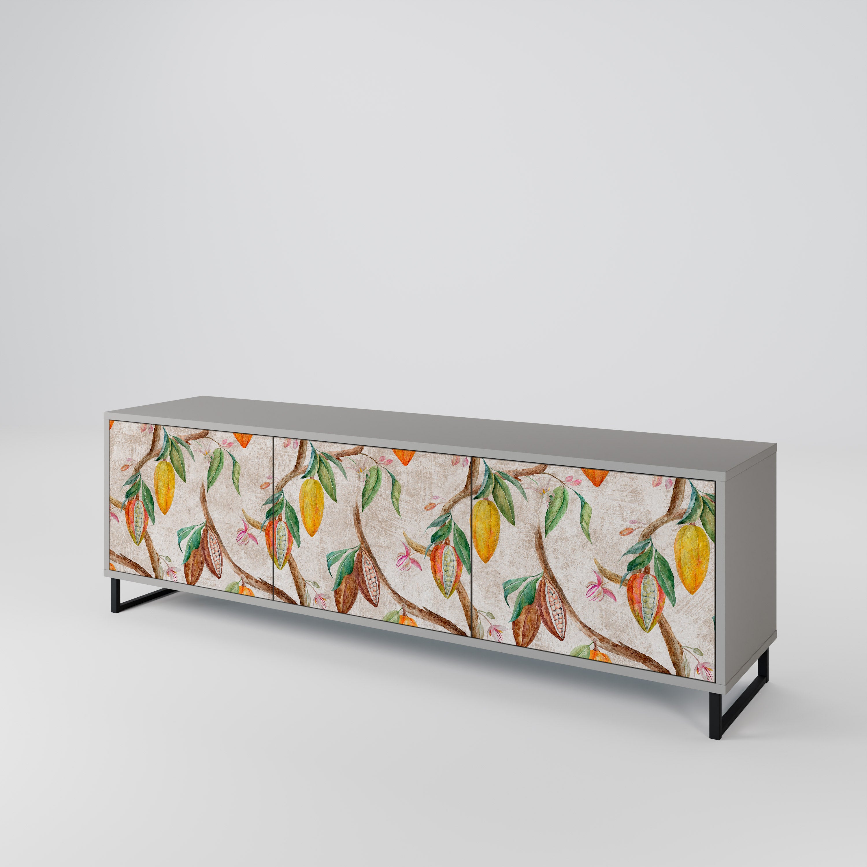Mueble de TV de 3 puertas COCOA FRUITS en acabado gris