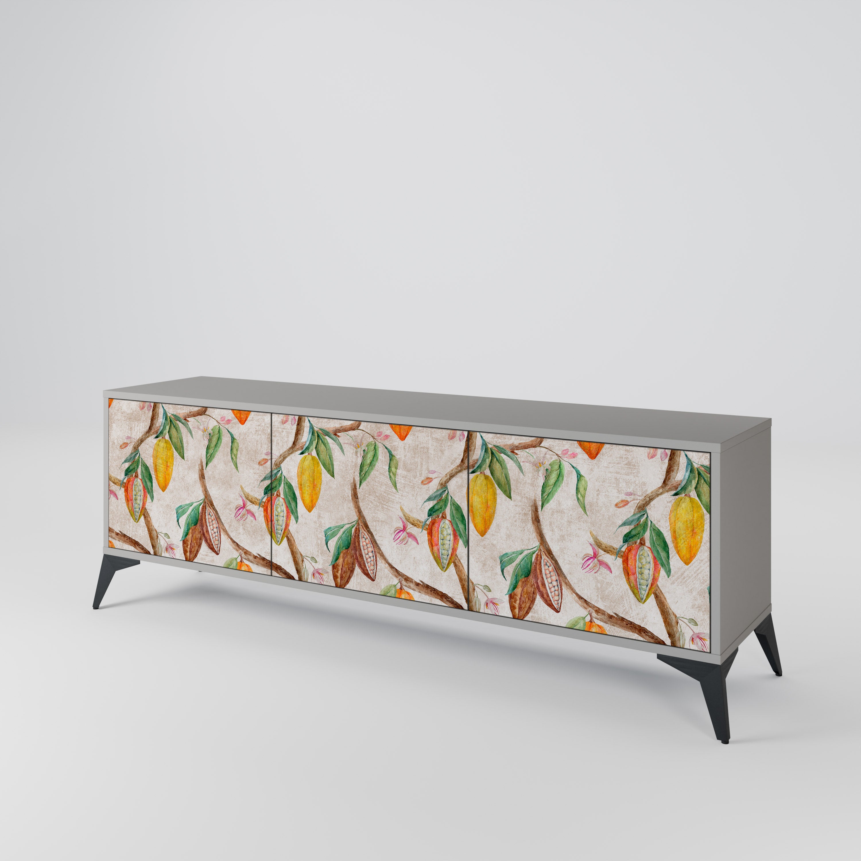 Mueble de TV de 3 puertas COCOA FRUITS en acabado gris