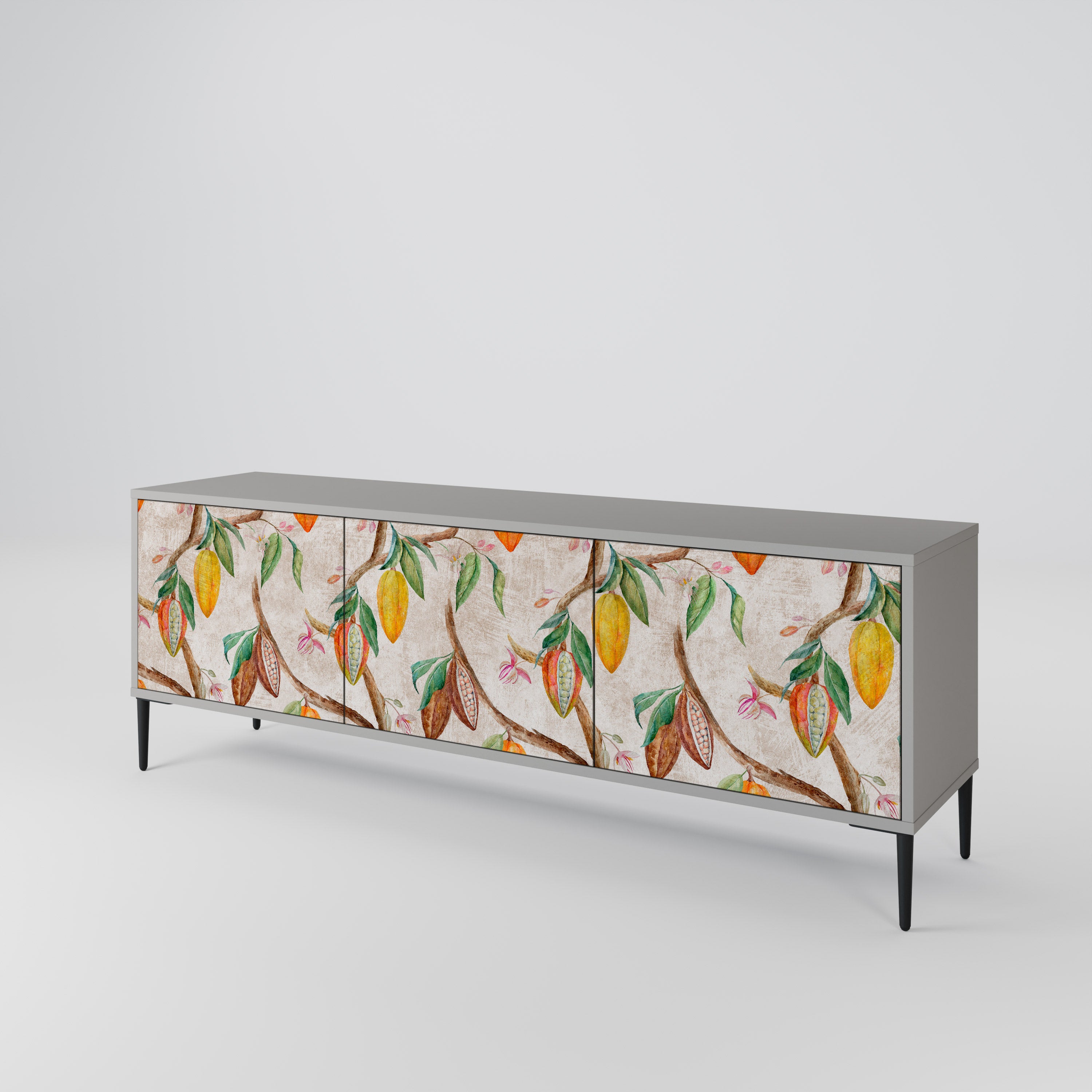 Mueble de TV de 3 puertas COCOA FRUITS en acabado gris
