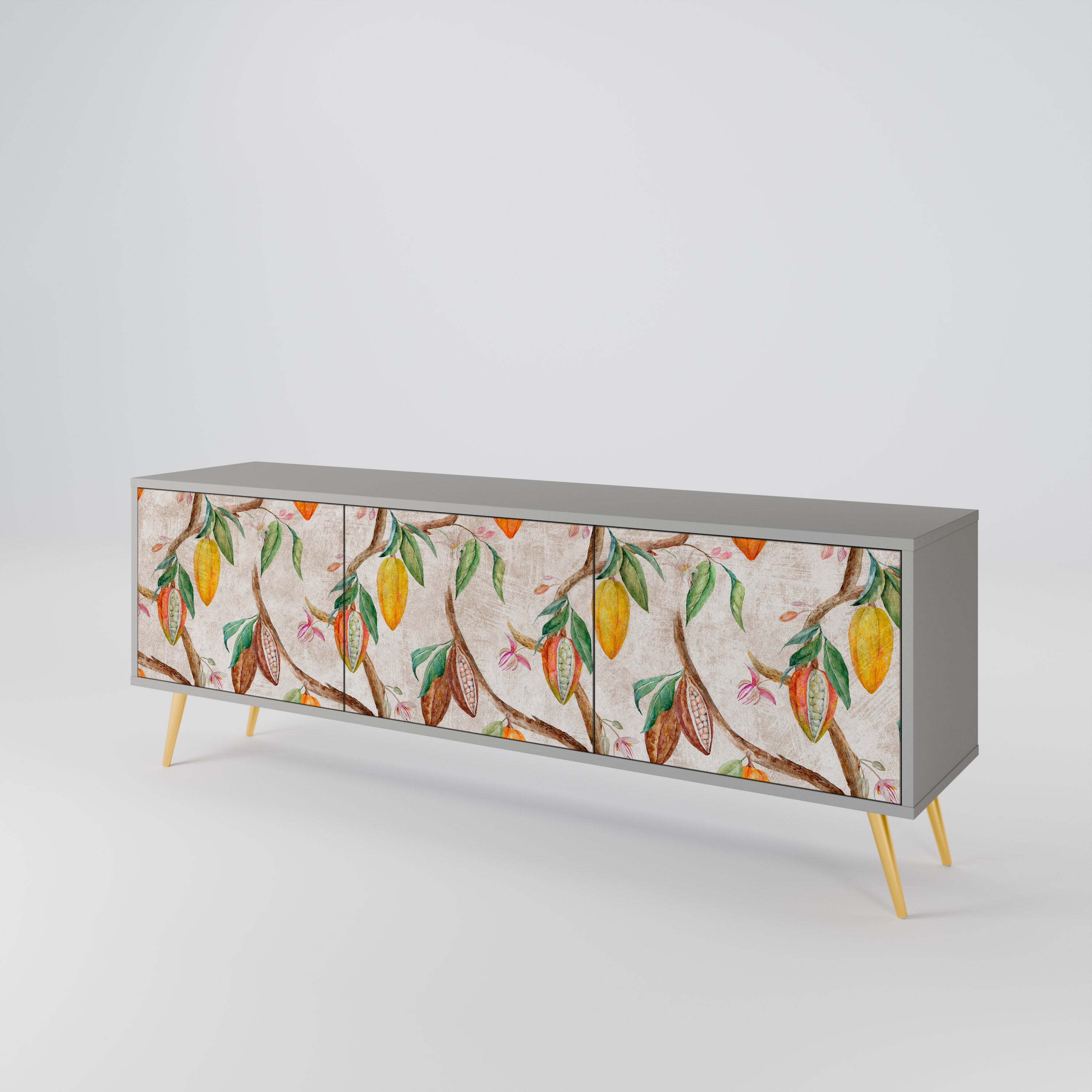 Mueble de TV de 3 puertas COCOA FRUITS en acabado gris