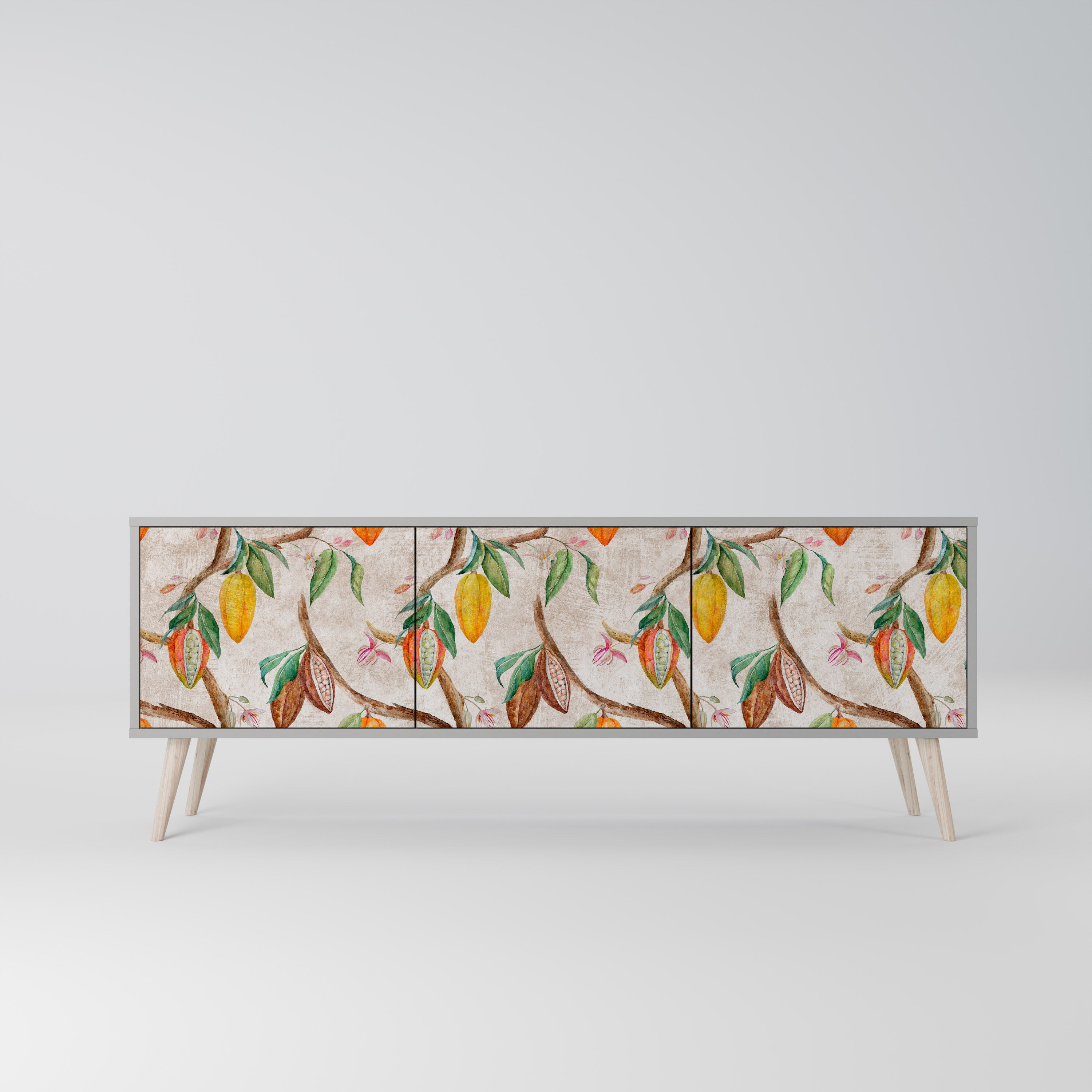 Mueble de TV de 3 puertas COCOA FRUITS en acabado gris