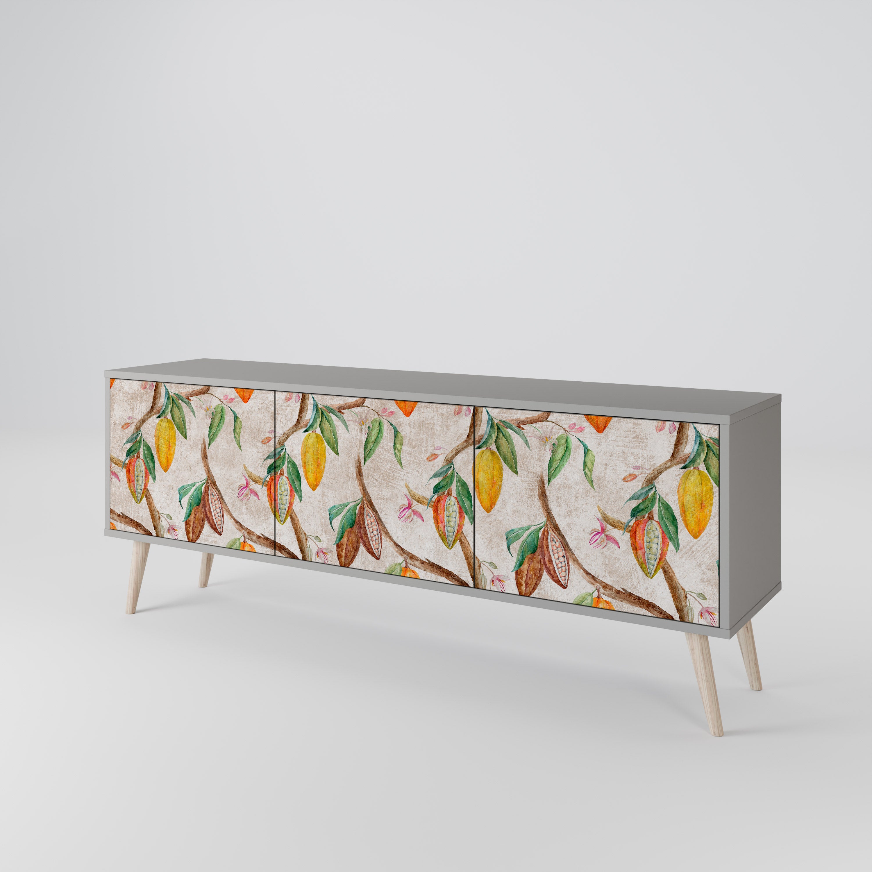 Mueble de TV de 3 puertas COCOA FRUITS en acabado gris