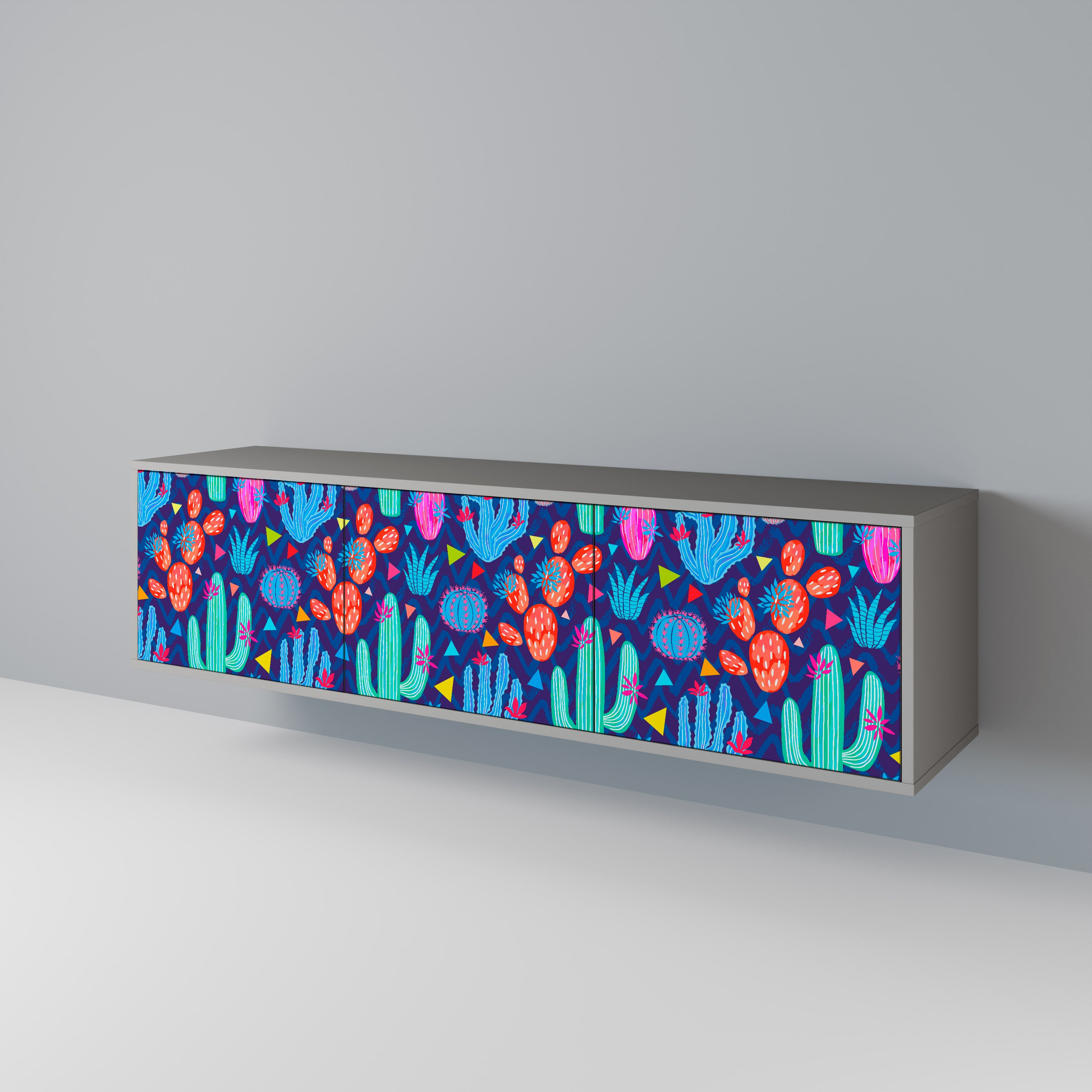 Mueble de TV CACTUS VIBES de 3 puertas en acabado gris