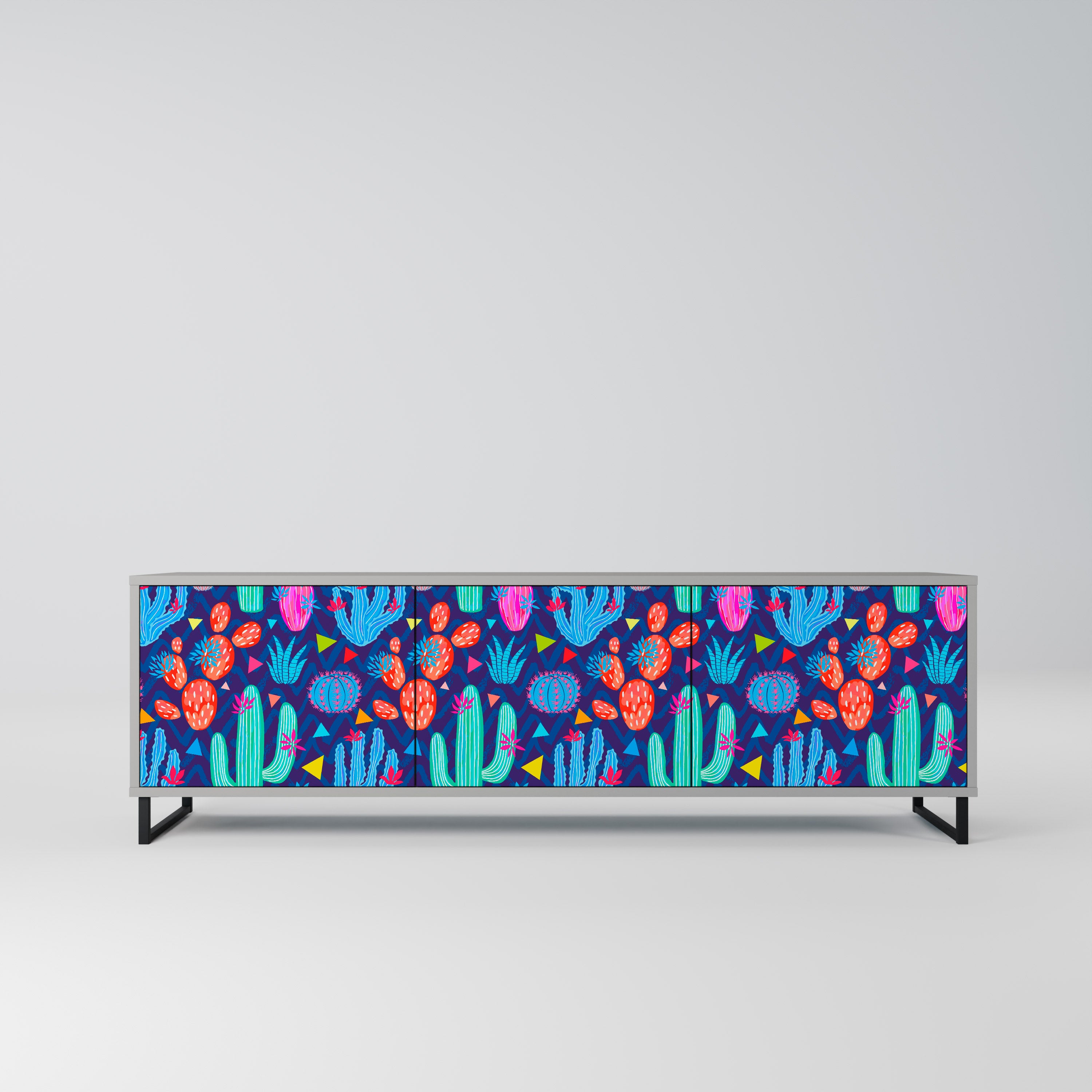 Mueble de TV CACTUS VIBES de 3 puertas en acabado gris