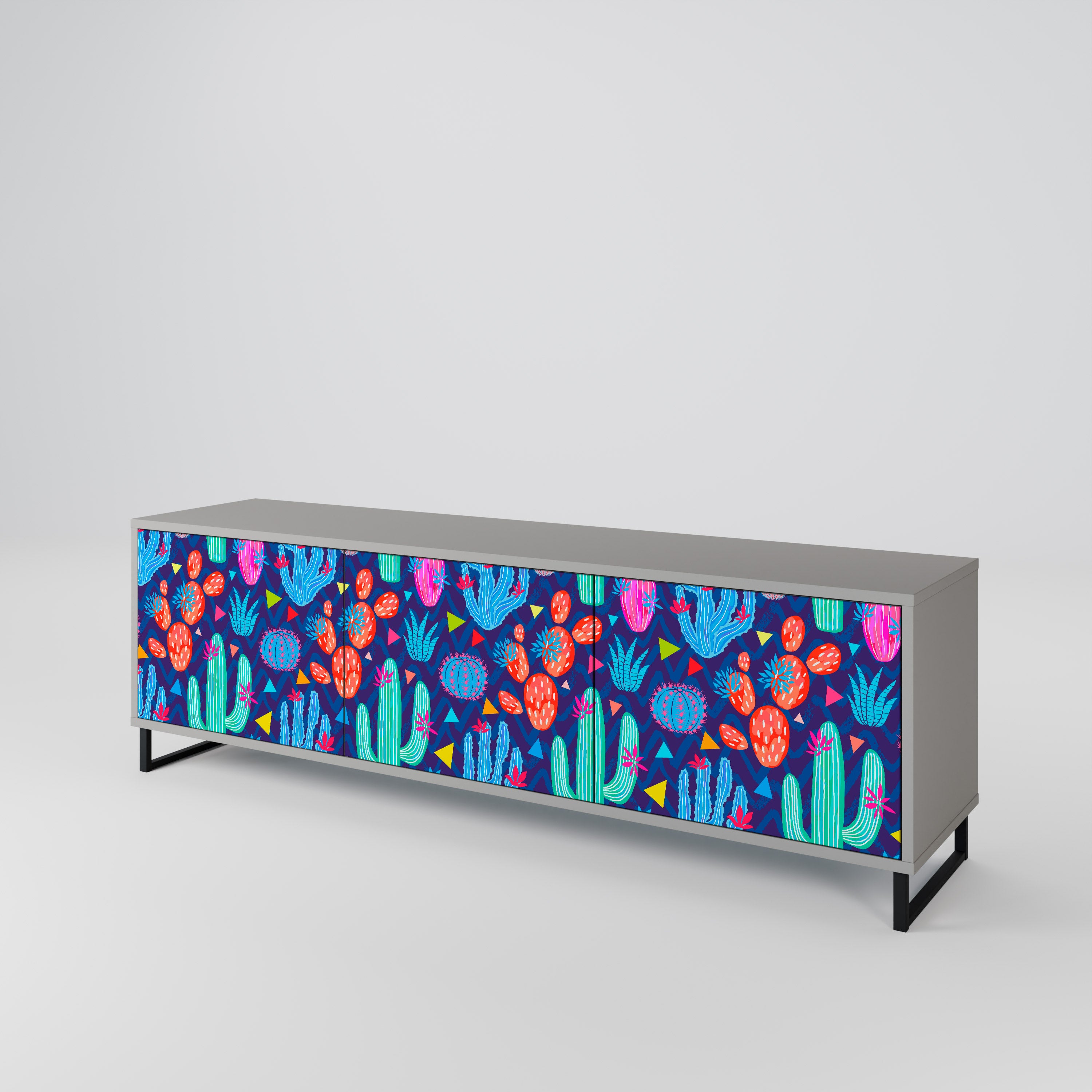 Mueble de TV CACTUS VIBES de 3 puertas en acabado gris