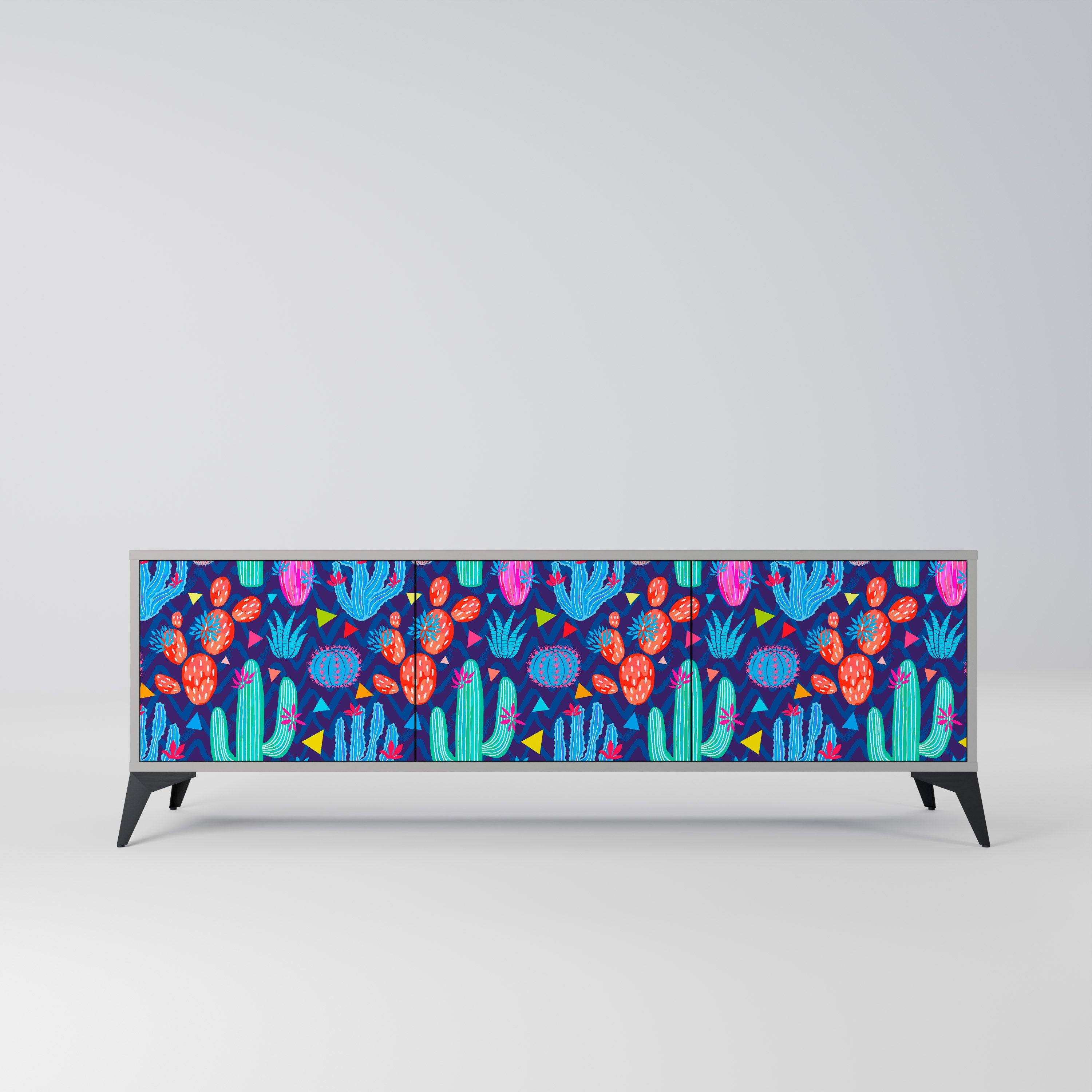Mueble de TV CACTUS VIBES de 3 puertas en acabado gris