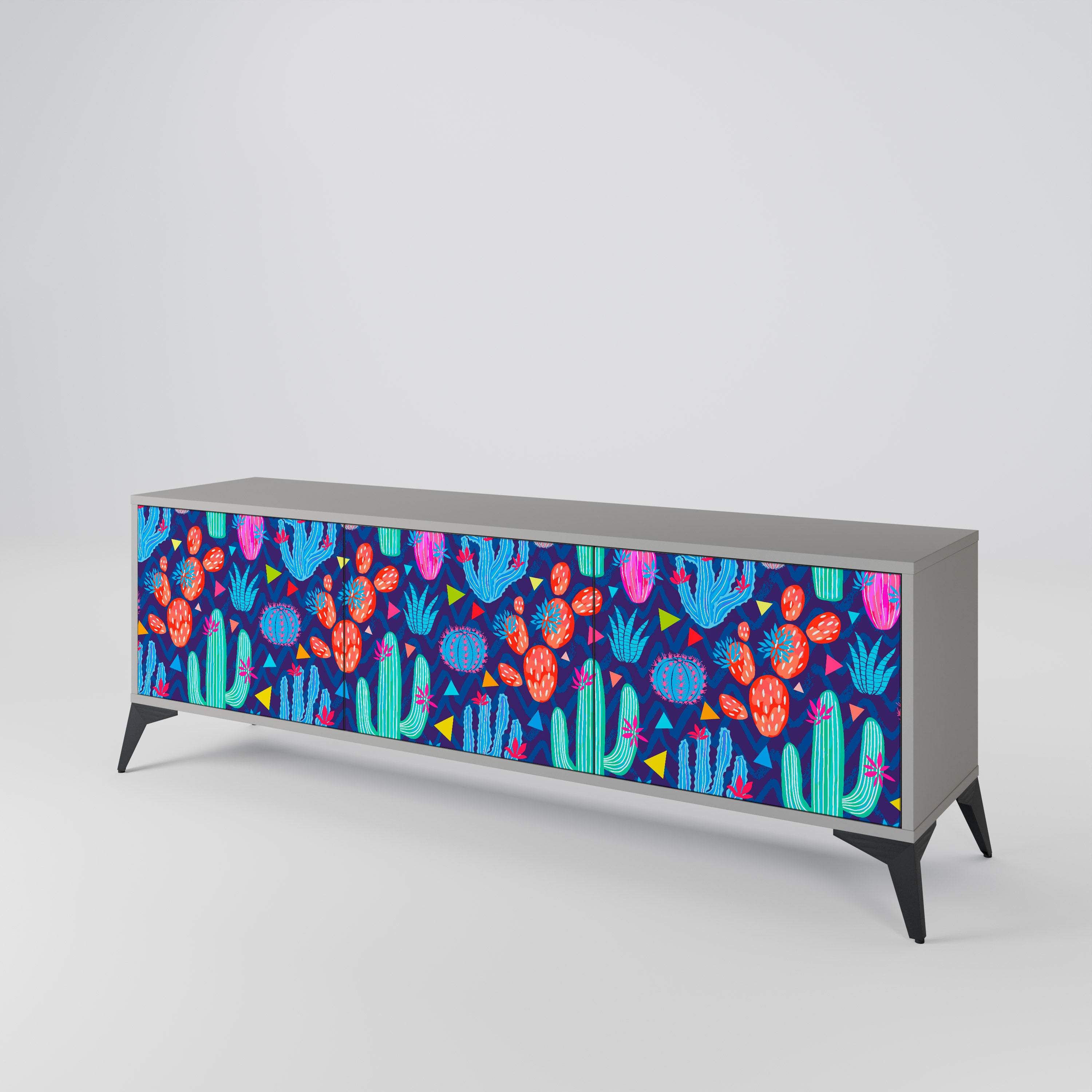 Mueble de TV CACTUS VIBES de 3 puertas en acabado gris