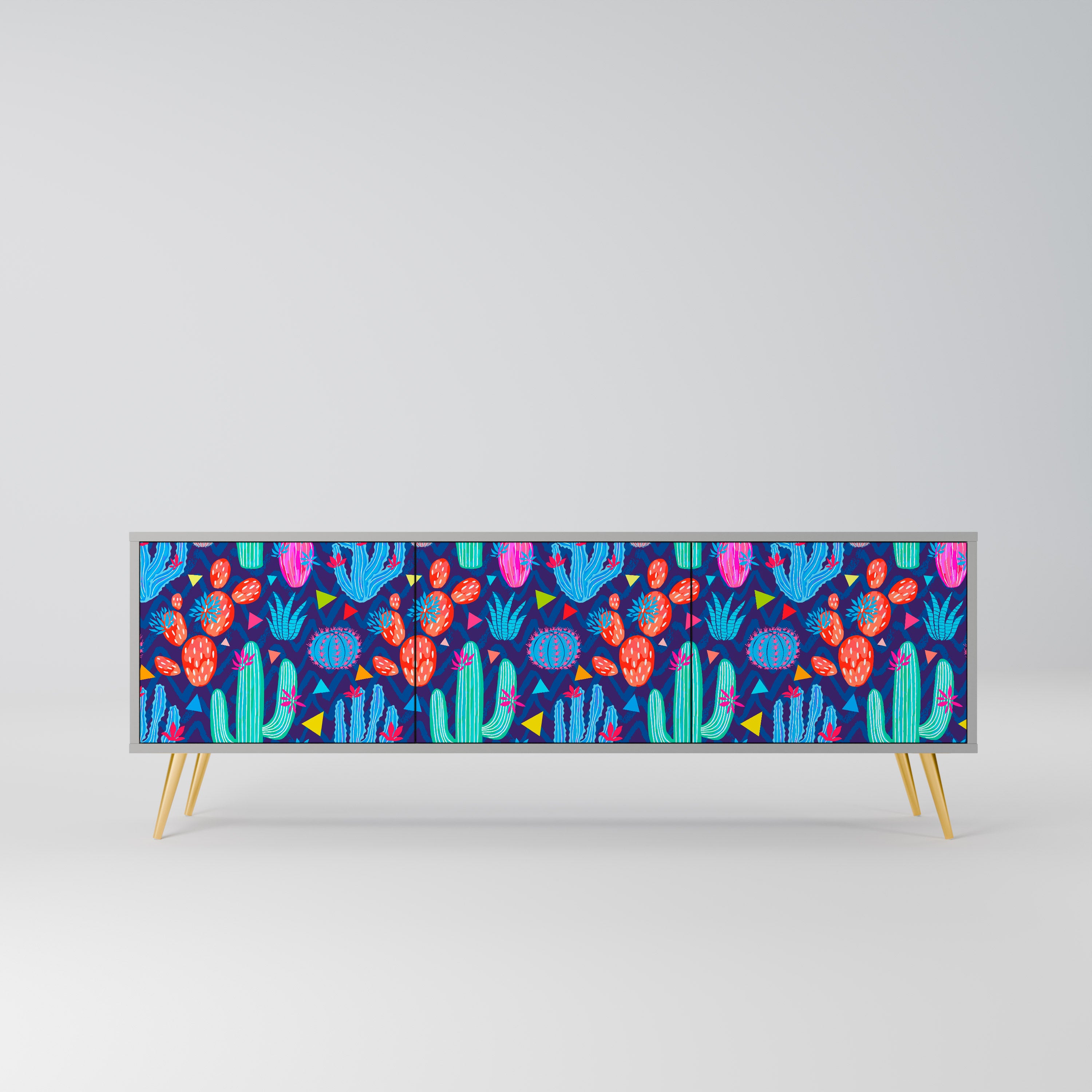 Mueble de TV CACTUS VIBES de 3 puertas en acabado gris