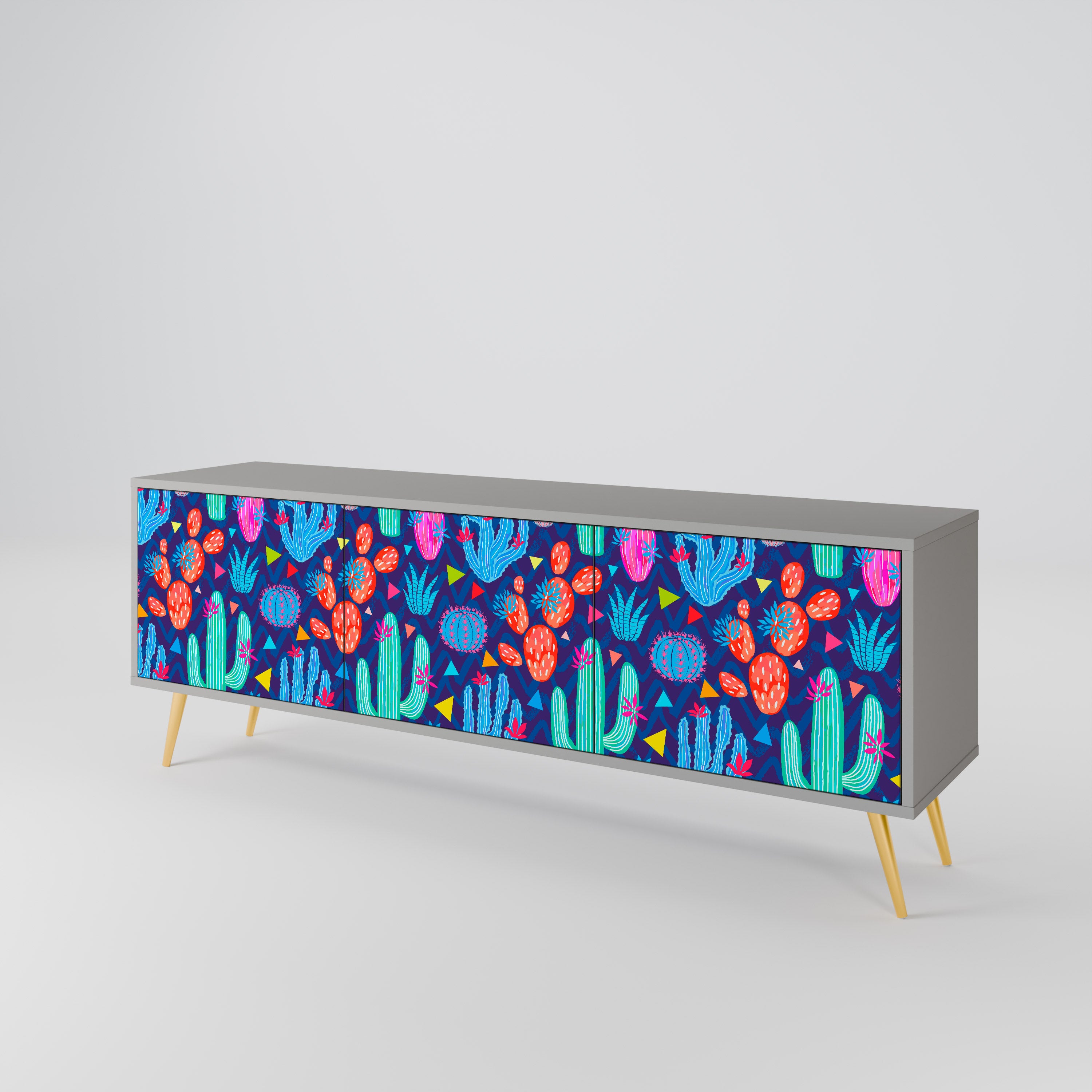 Mueble de TV CACTUS VIBES de 3 puertas en acabado gris