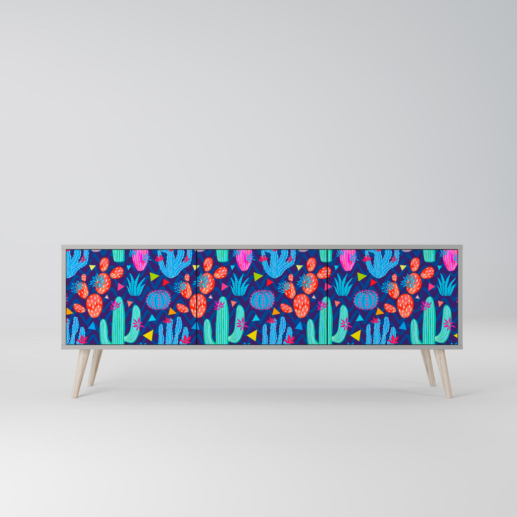 Mueble de TV CACTUS VIBES de 3 puertas en acabado gris