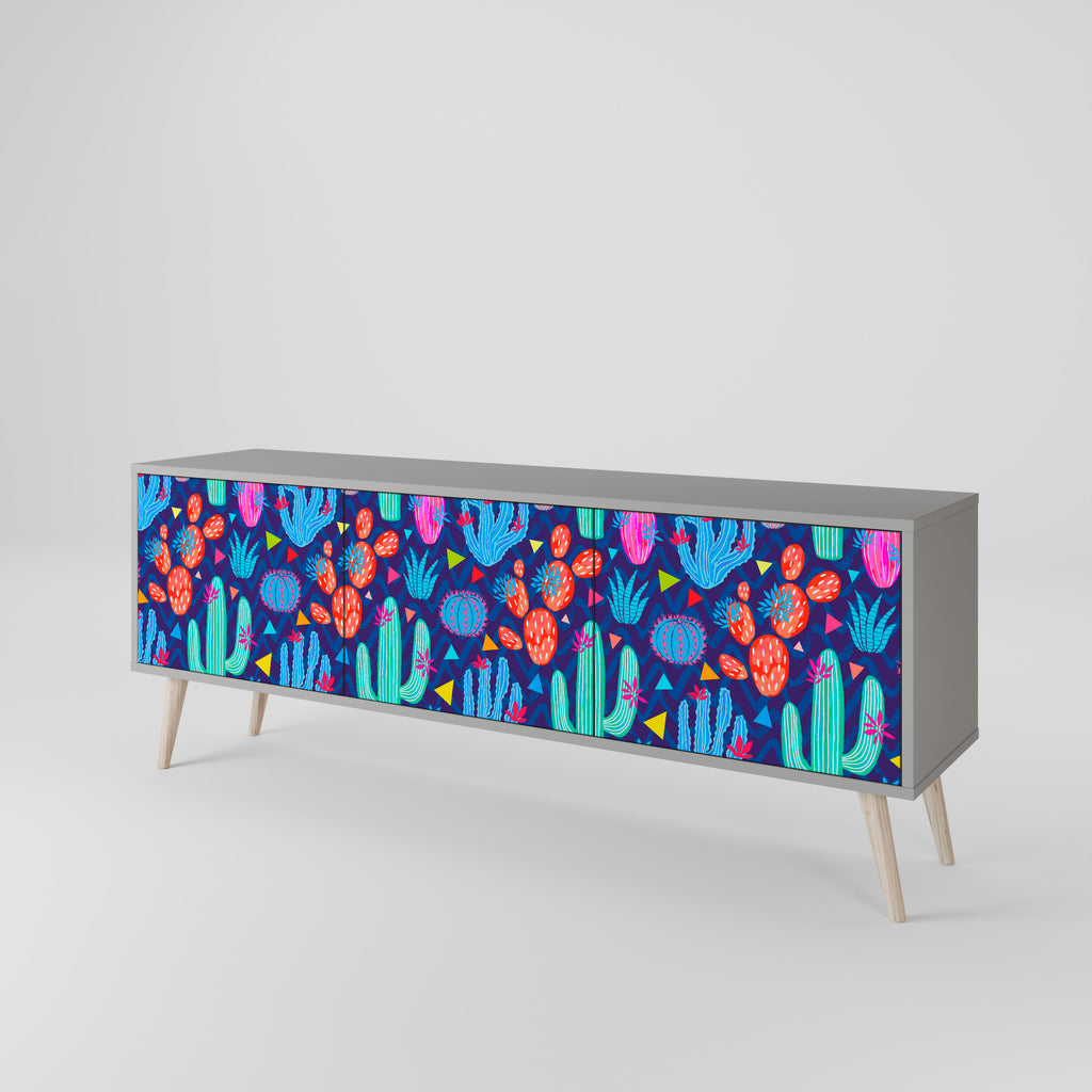 Mueble de TV CACTUS VIBES de 3 puertas en acabado gris
