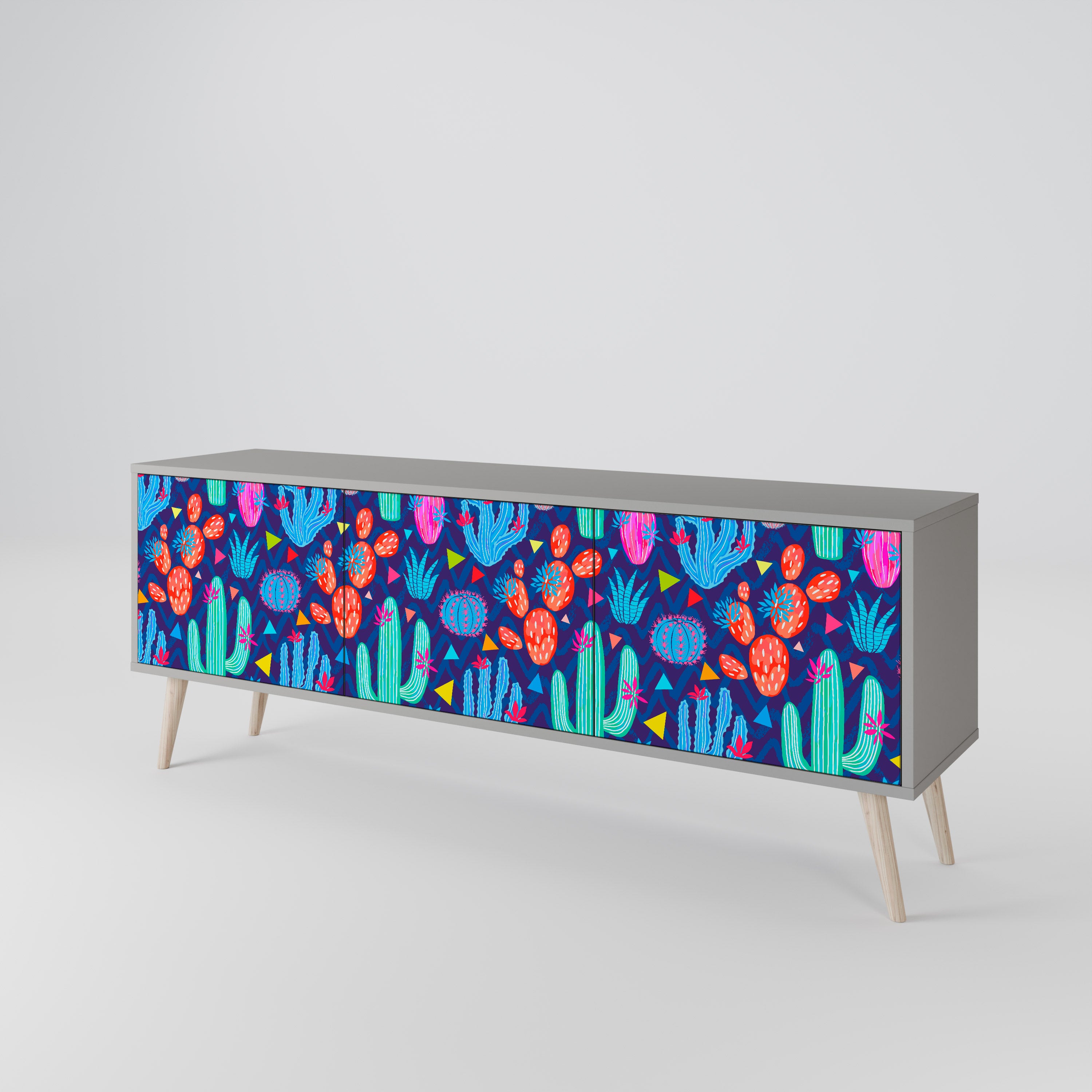Mueble de TV CACTUS VIBES de 3 puertas en acabado gris