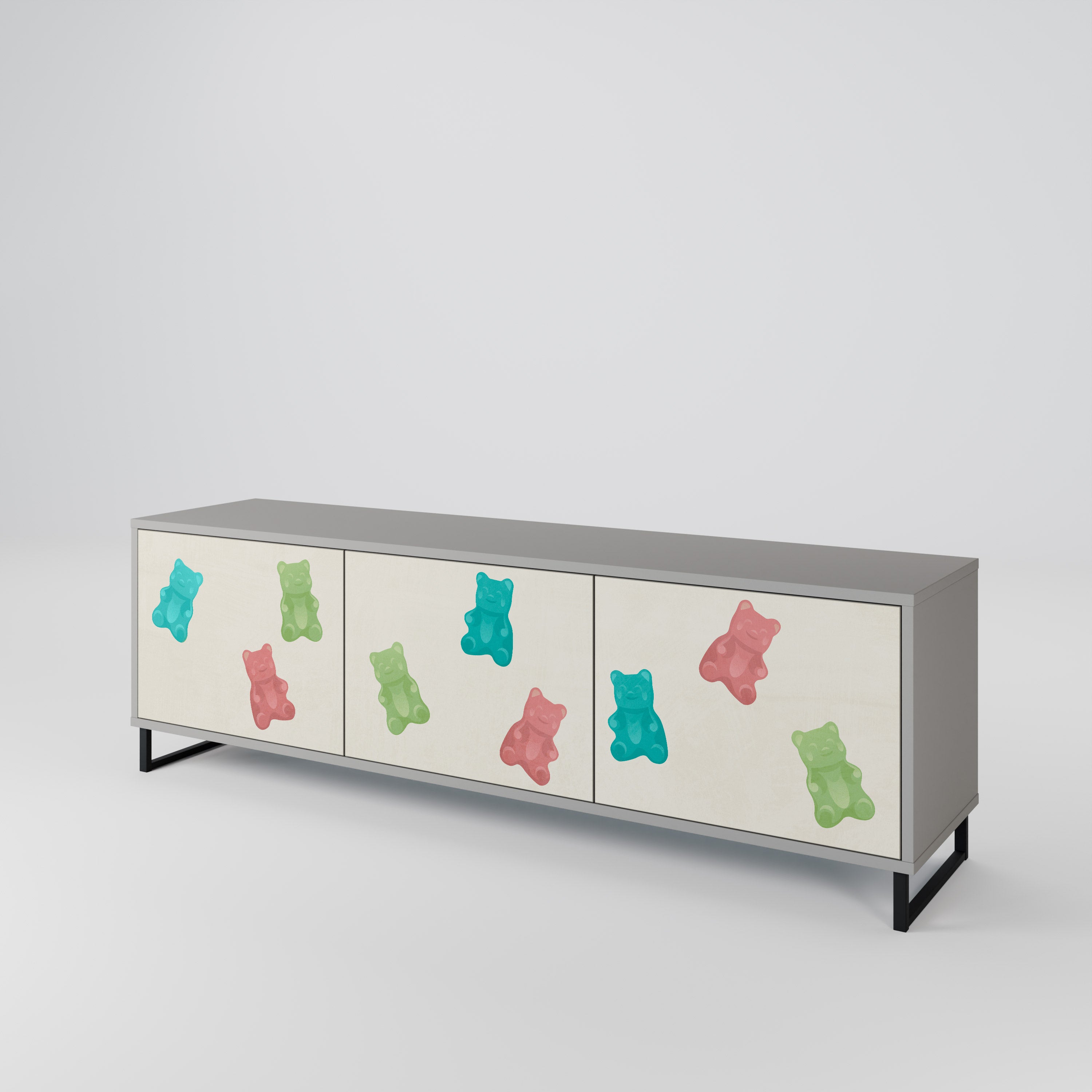 Mueble de TV de 3 puertas GUMMY BEARS en acabado gris
