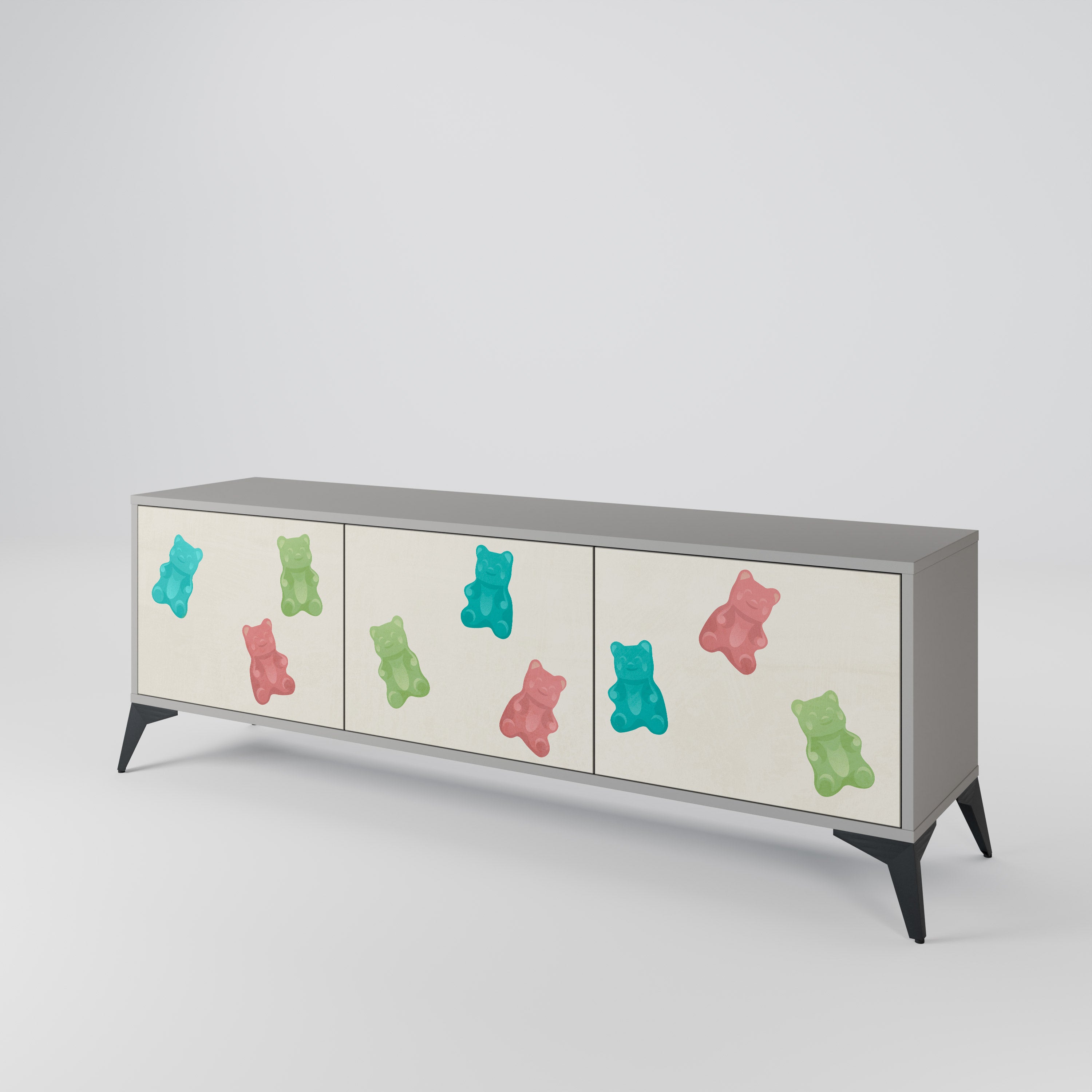 Mueble de TV de 3 puertas GUMMY BEARS en acabado gris