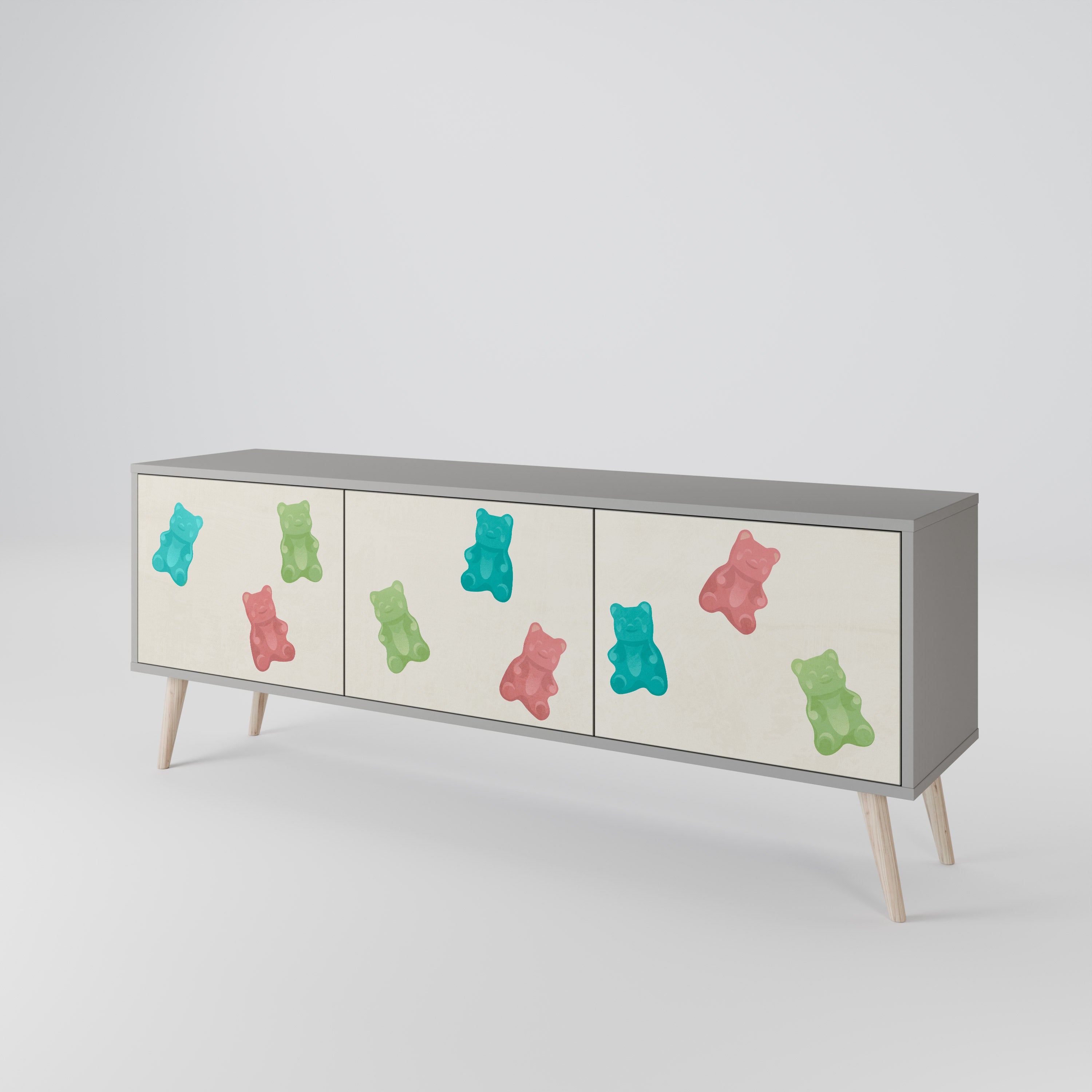 Mueble de TV de 3 puertas GUMMY BEARS en acabado gris