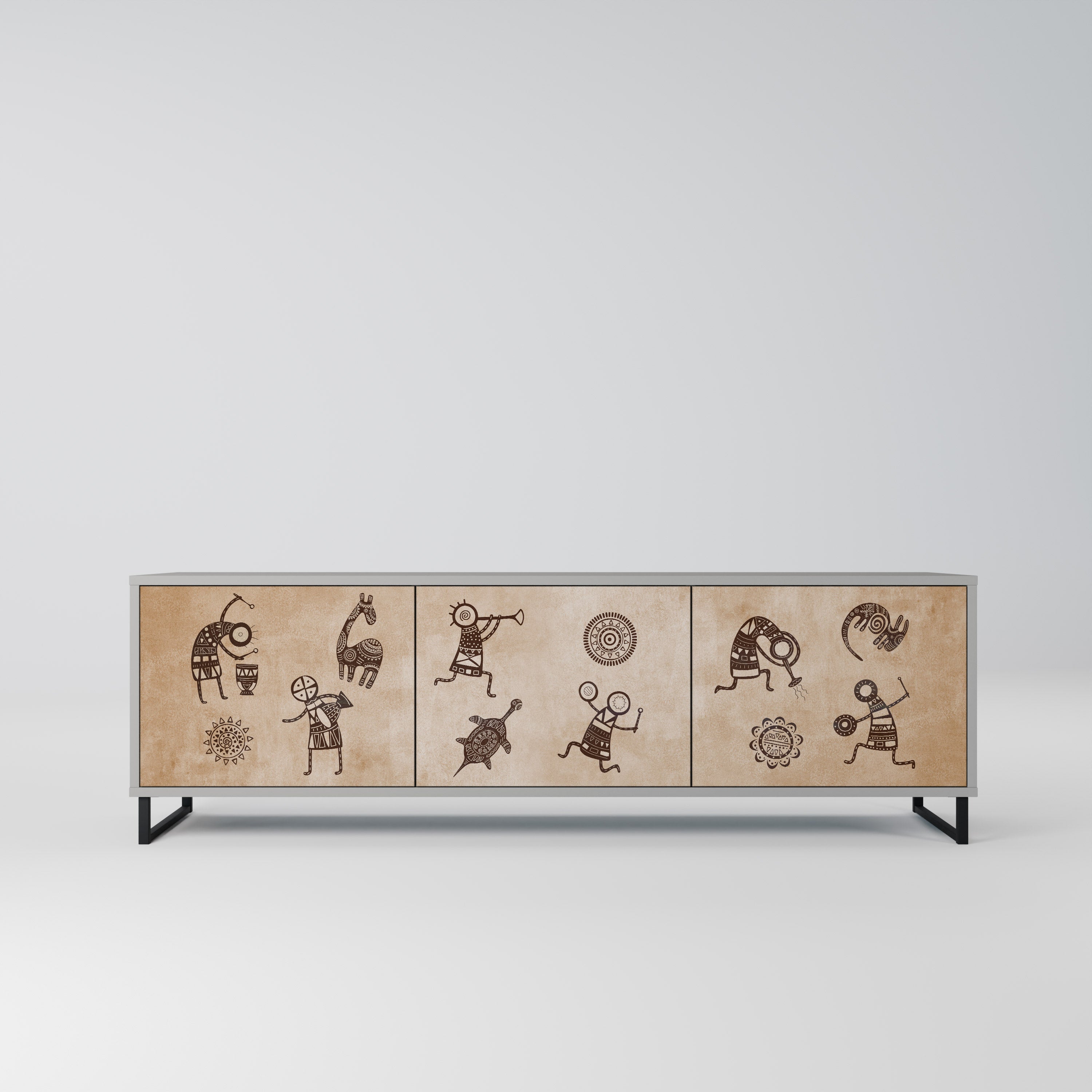AFRICAN STYLE 3-Door TV Stand in Grey Finish