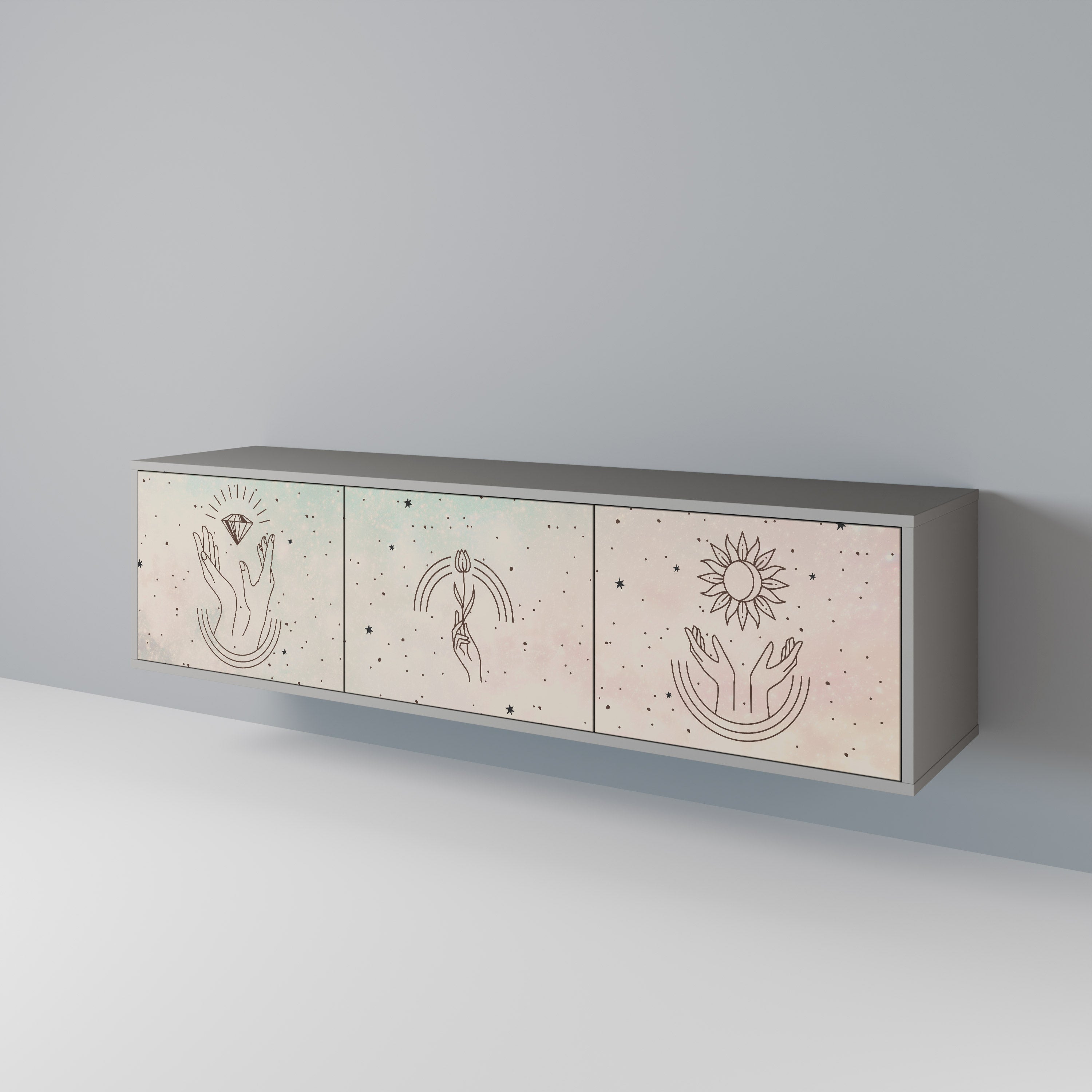 Mueble de TV de 3 puertas DELICATE BEAUTY en acabado gris