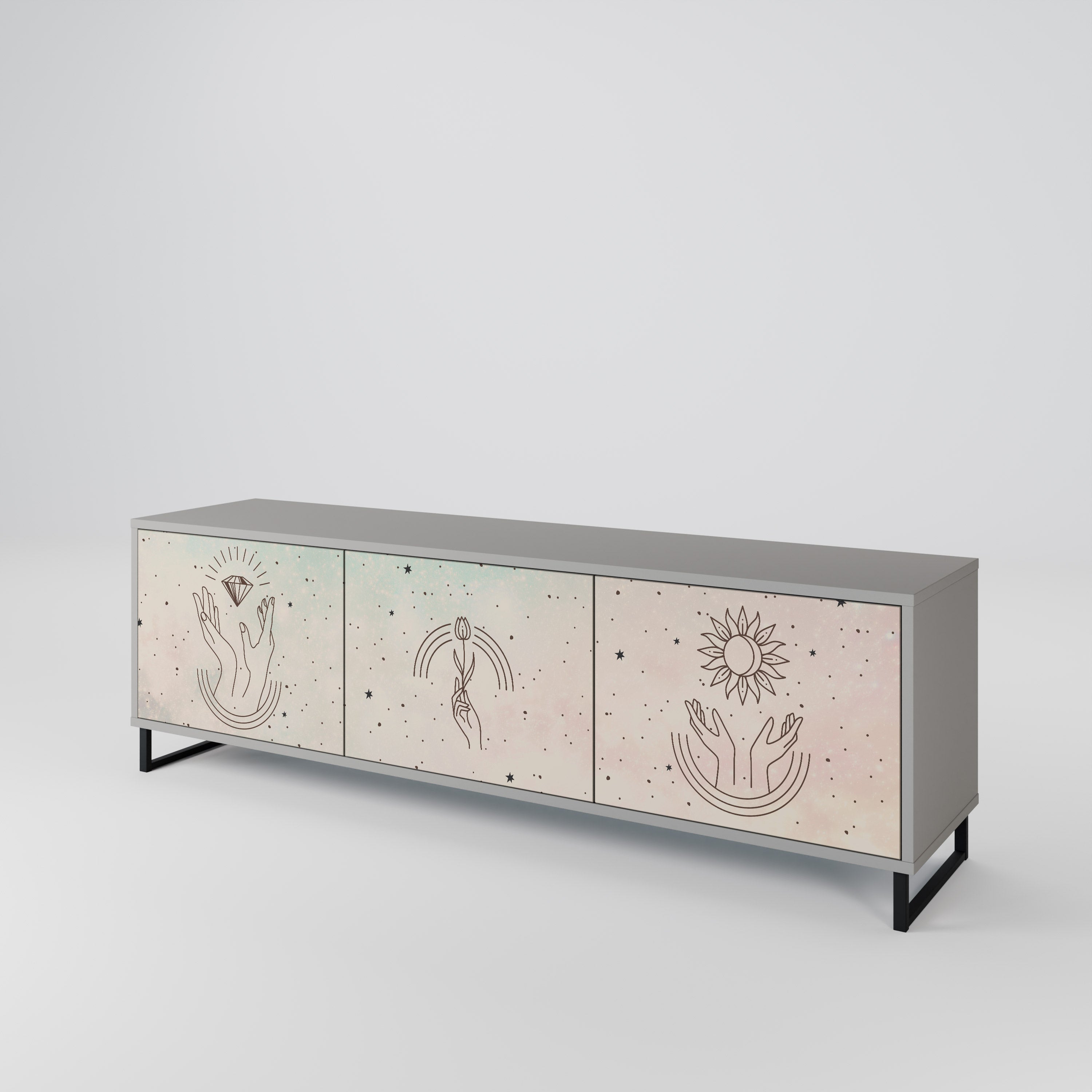 Mueble de TV de 3 puertas DELICATE BEAUTY en acabado gris