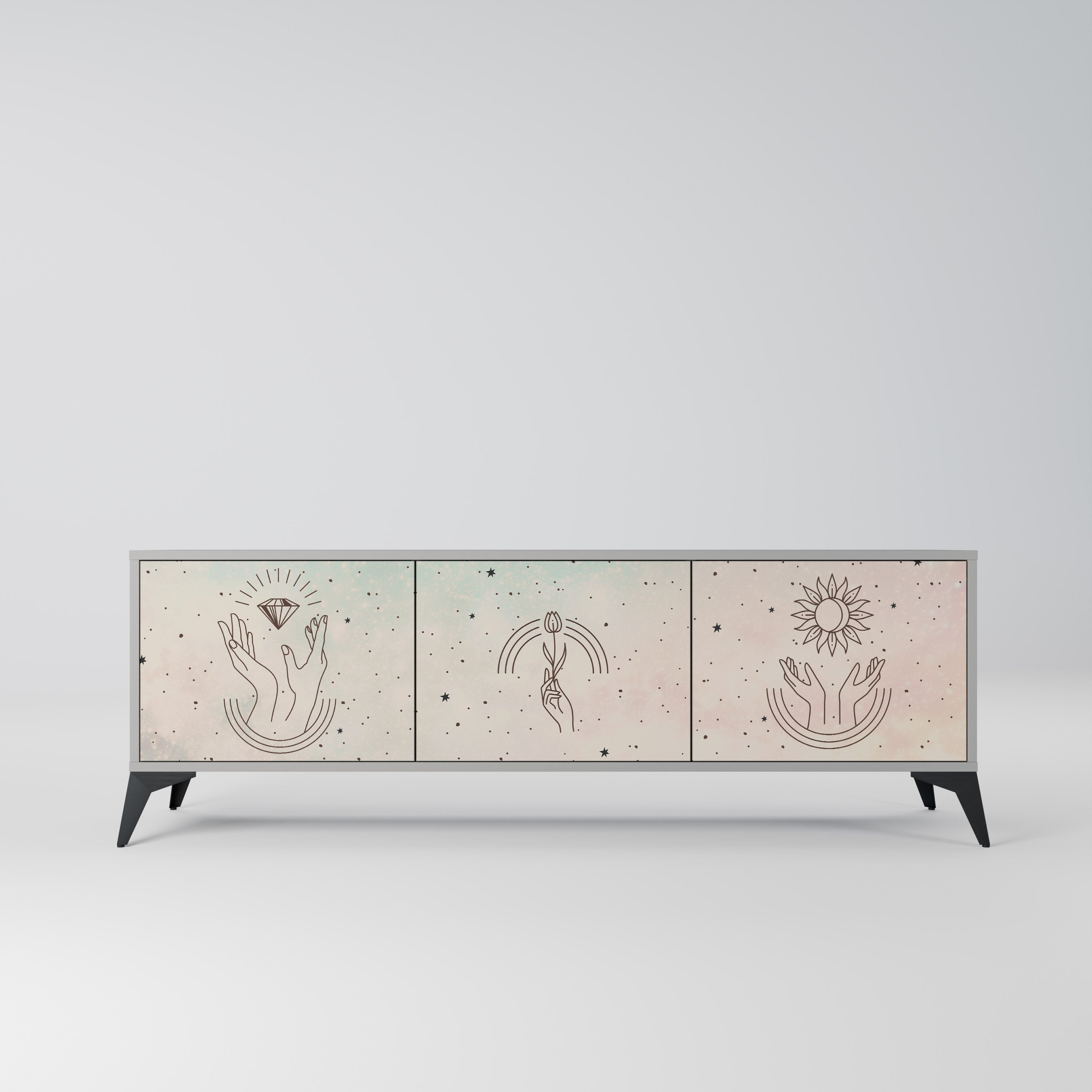 Mueble de TV de 3 puertas DELICATE BEAUTY en acabado gris