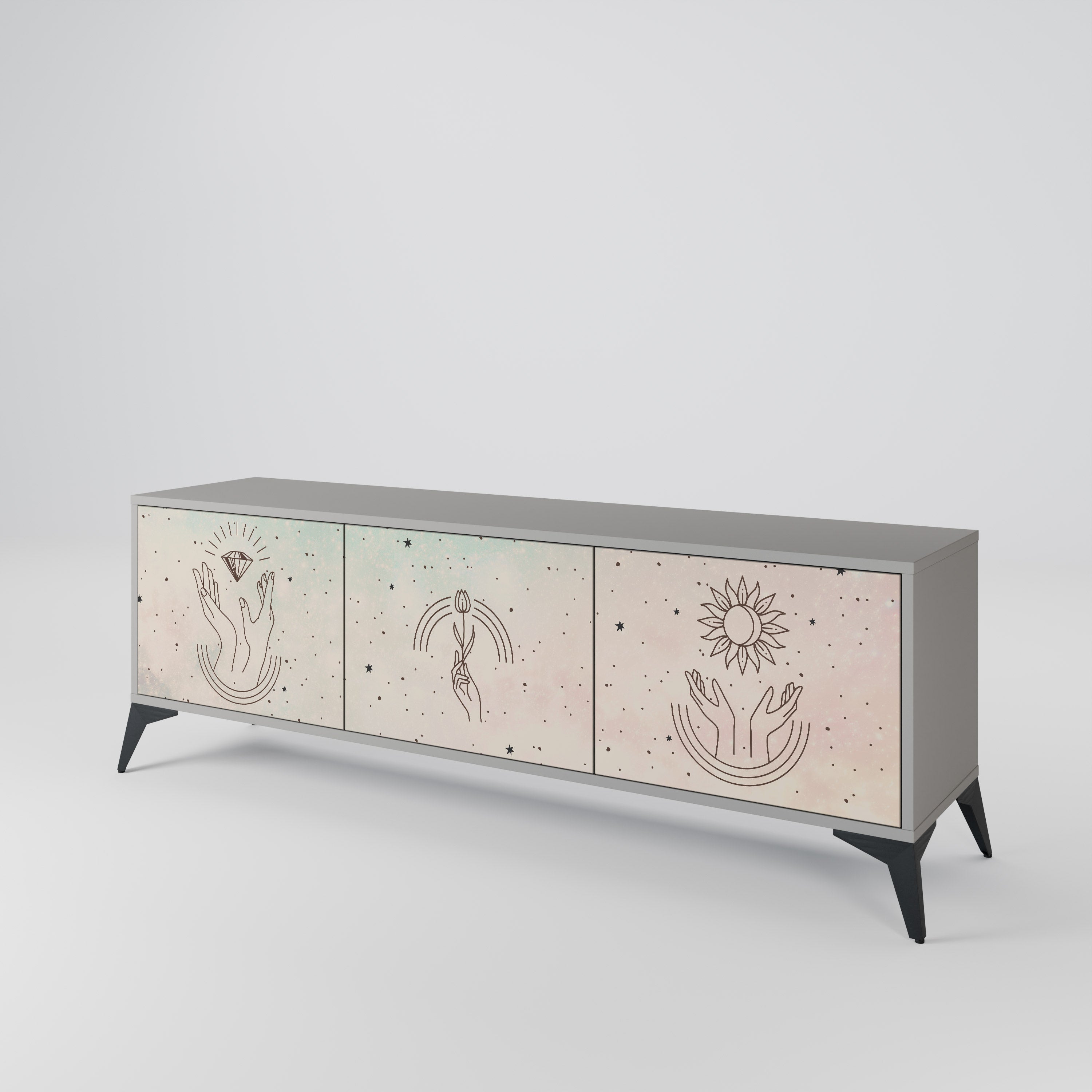 Mueble de TV de 3 puertas DELICATE BEAUTY en acabado gris