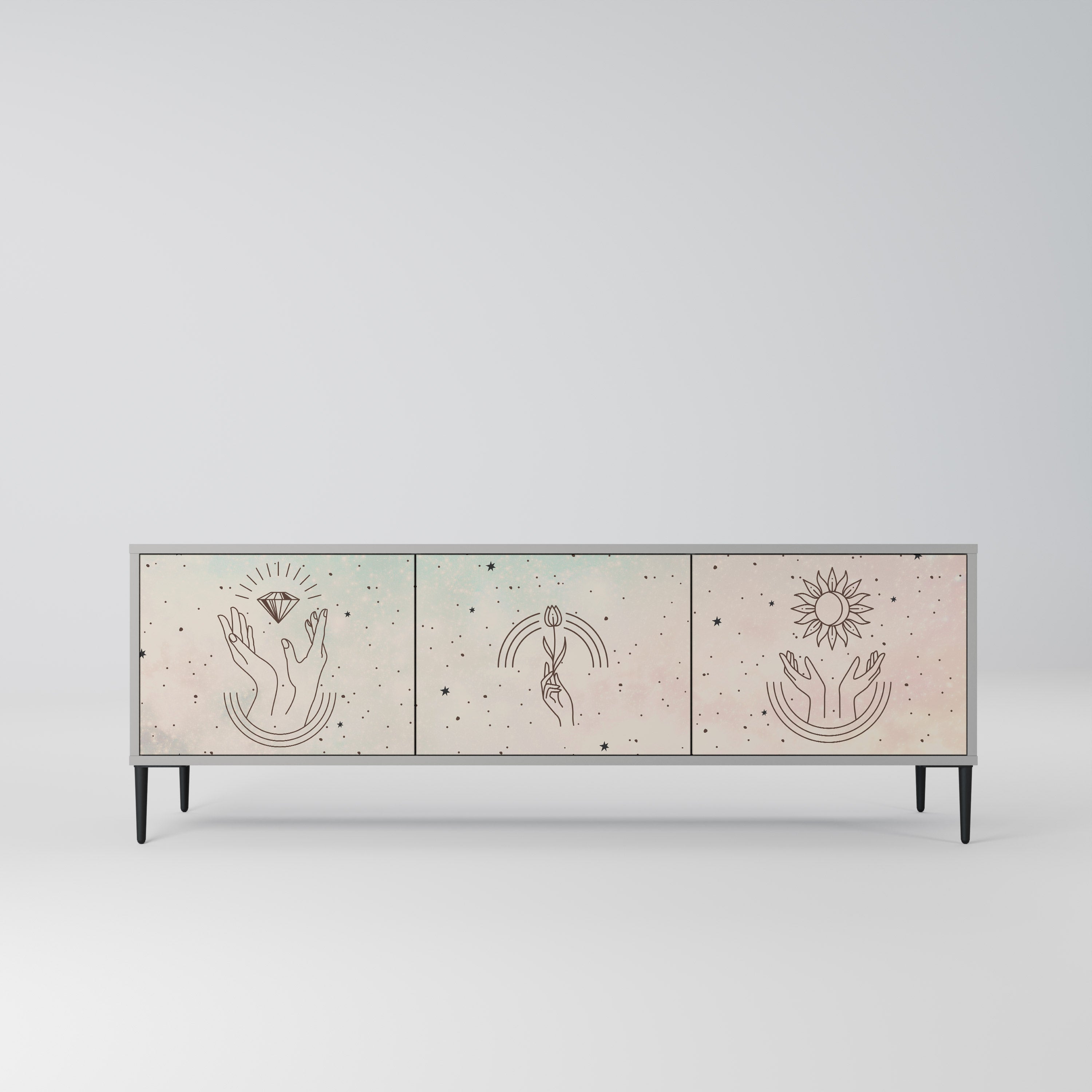 Mueble de TV de 3 puertas DELICATE BEAUTY en acabado gris
