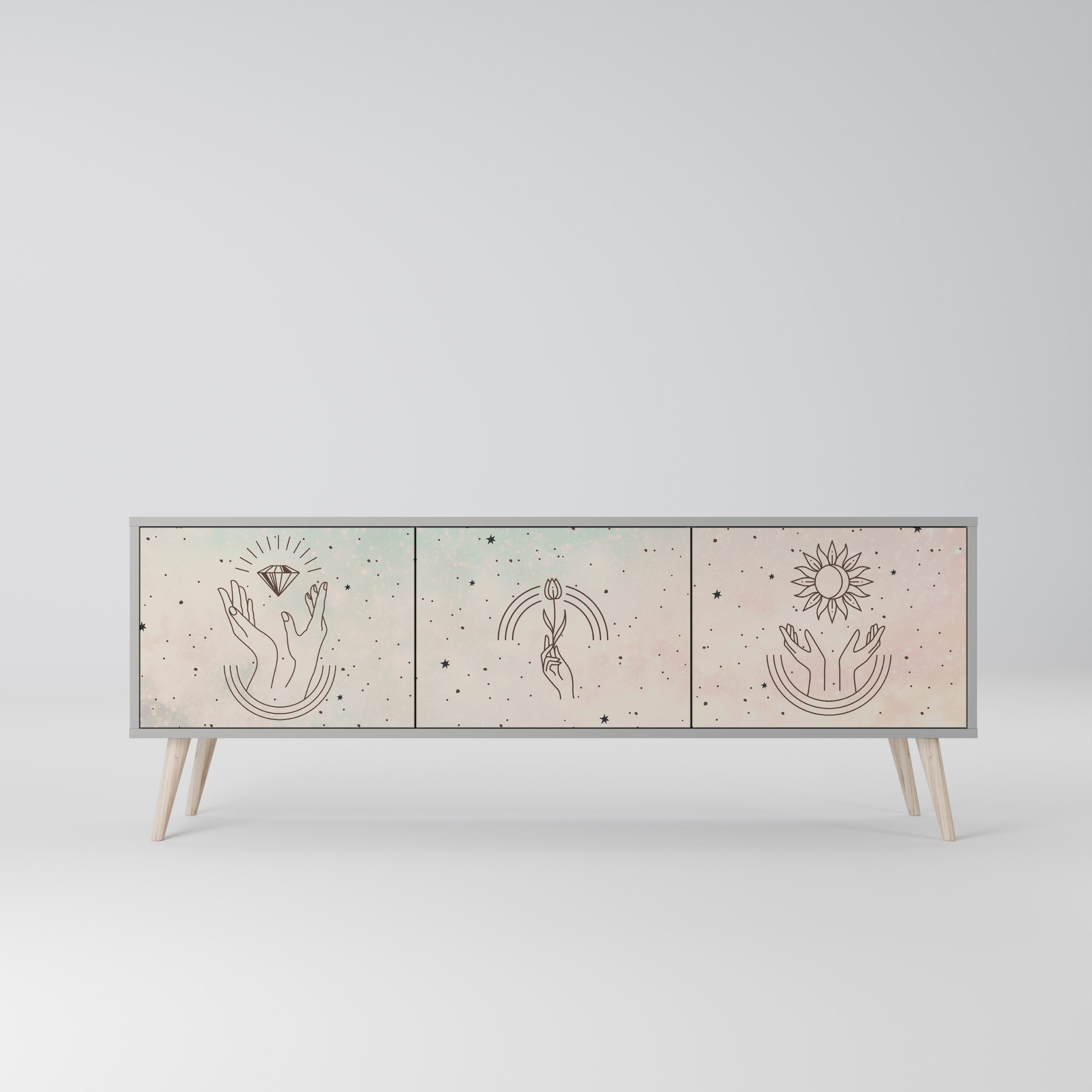 Mueble de TV de 3 puertas DELICATE BEAUTY en acabado gris