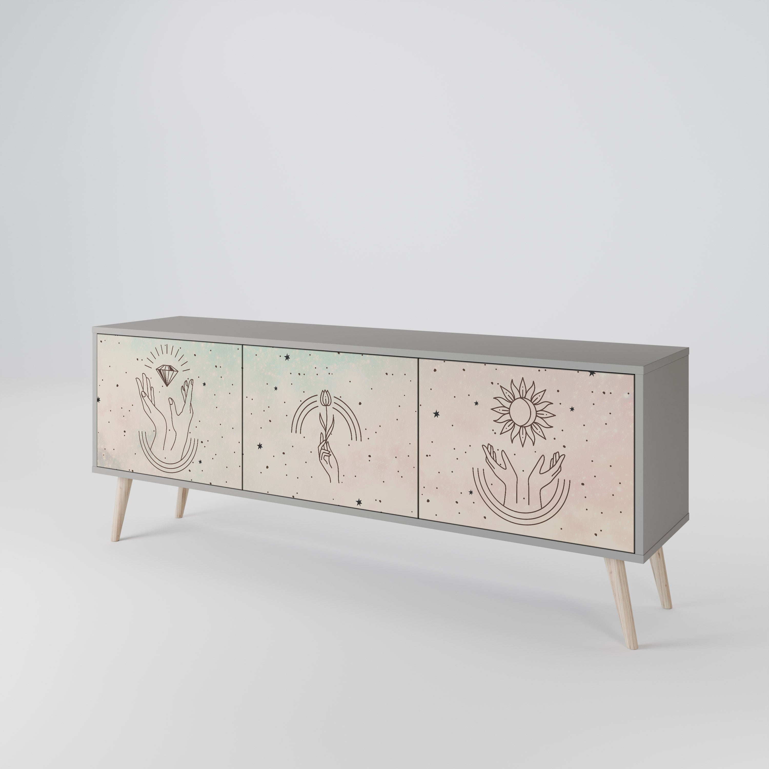 Mueble de TV de 3 puertas DELICATE BEAUTY en acabado gris