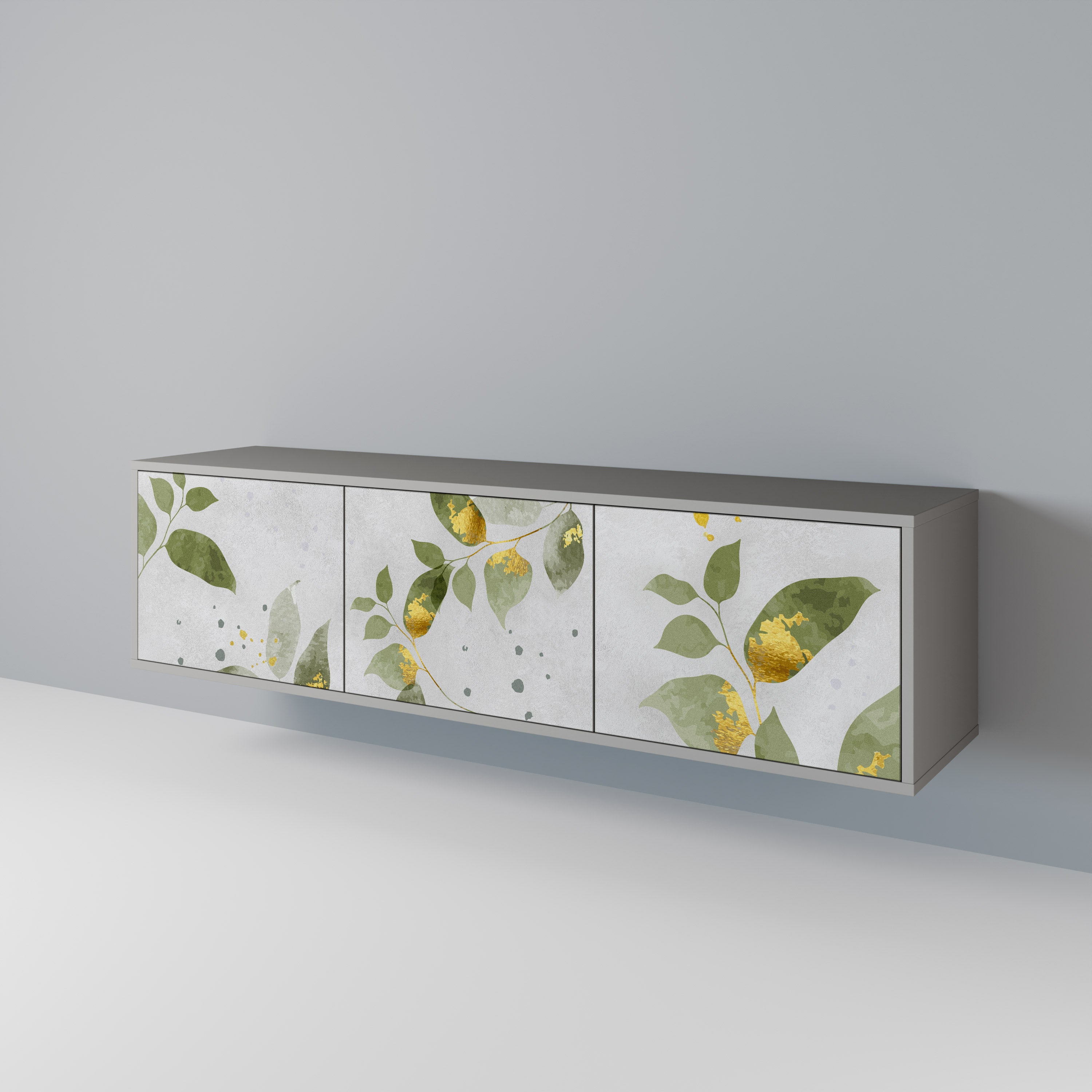 Elegante mueble de TV de 3 puertas BOTANICS en acabado gris