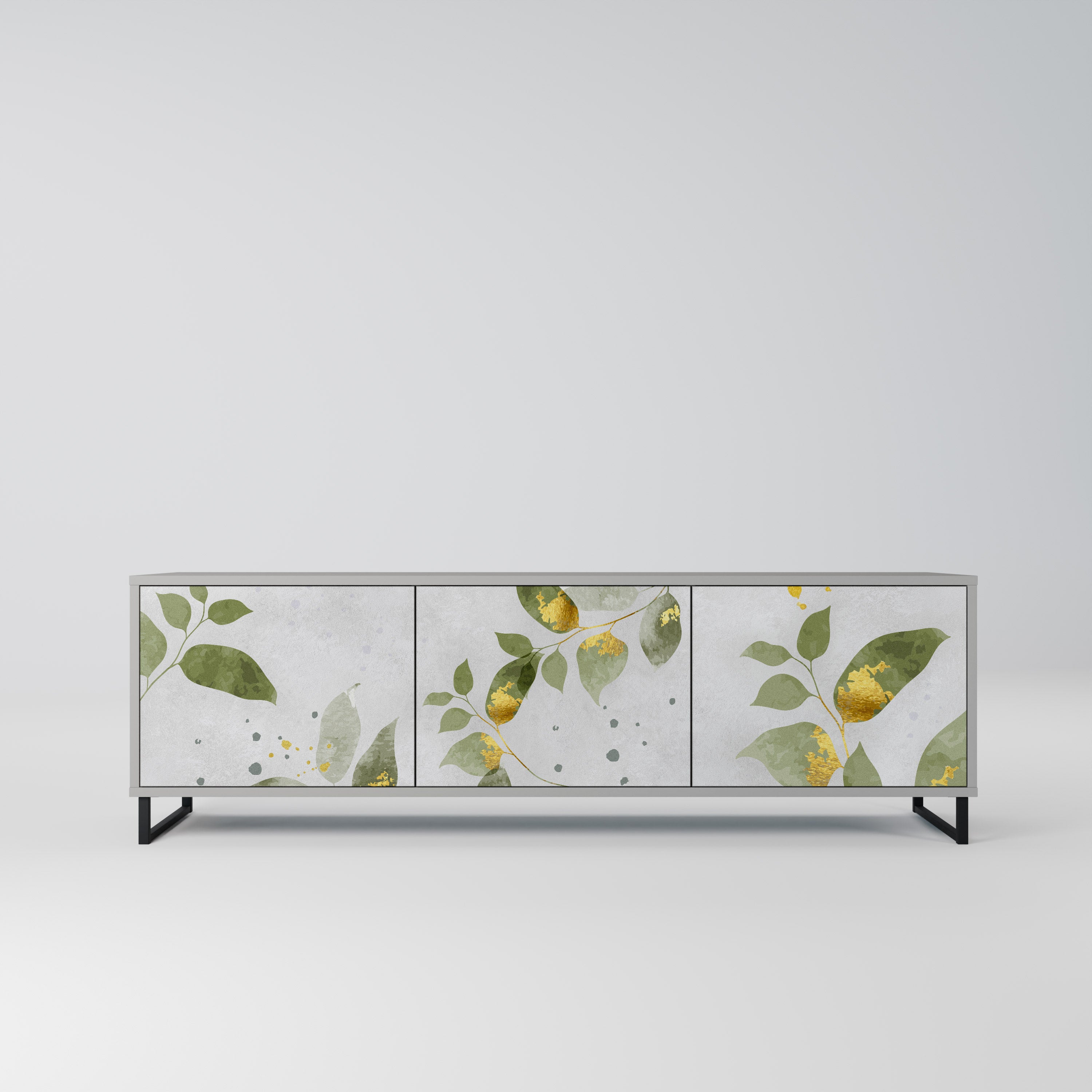 Elegante mueble de TV de 3 puertas BOTANICS en acabado gris