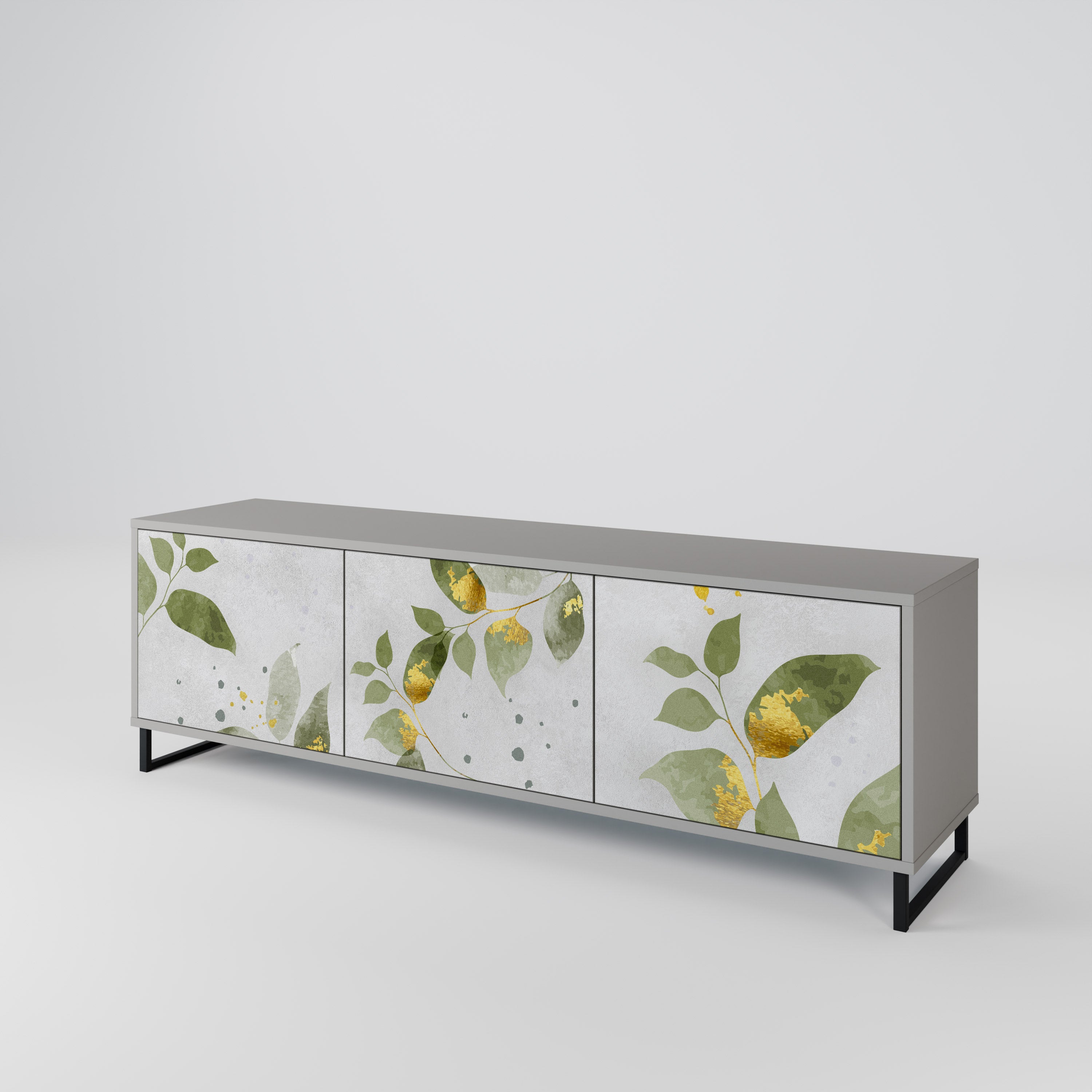 Elegante mueble de TV de 3 puertas BOTANICS en acabado gris