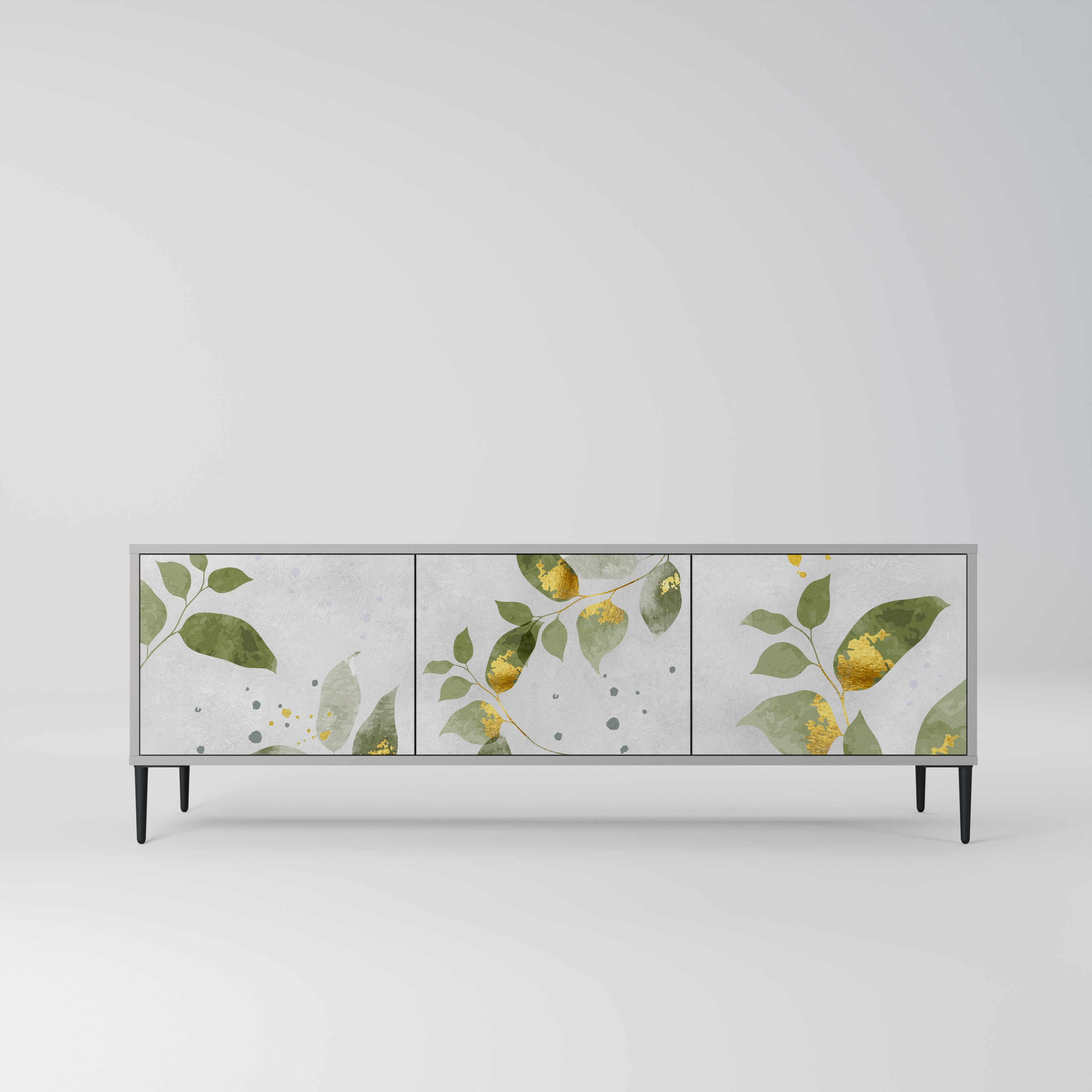 Elegante mueble de TV de 3 puertas BOTANICS en acabado gris