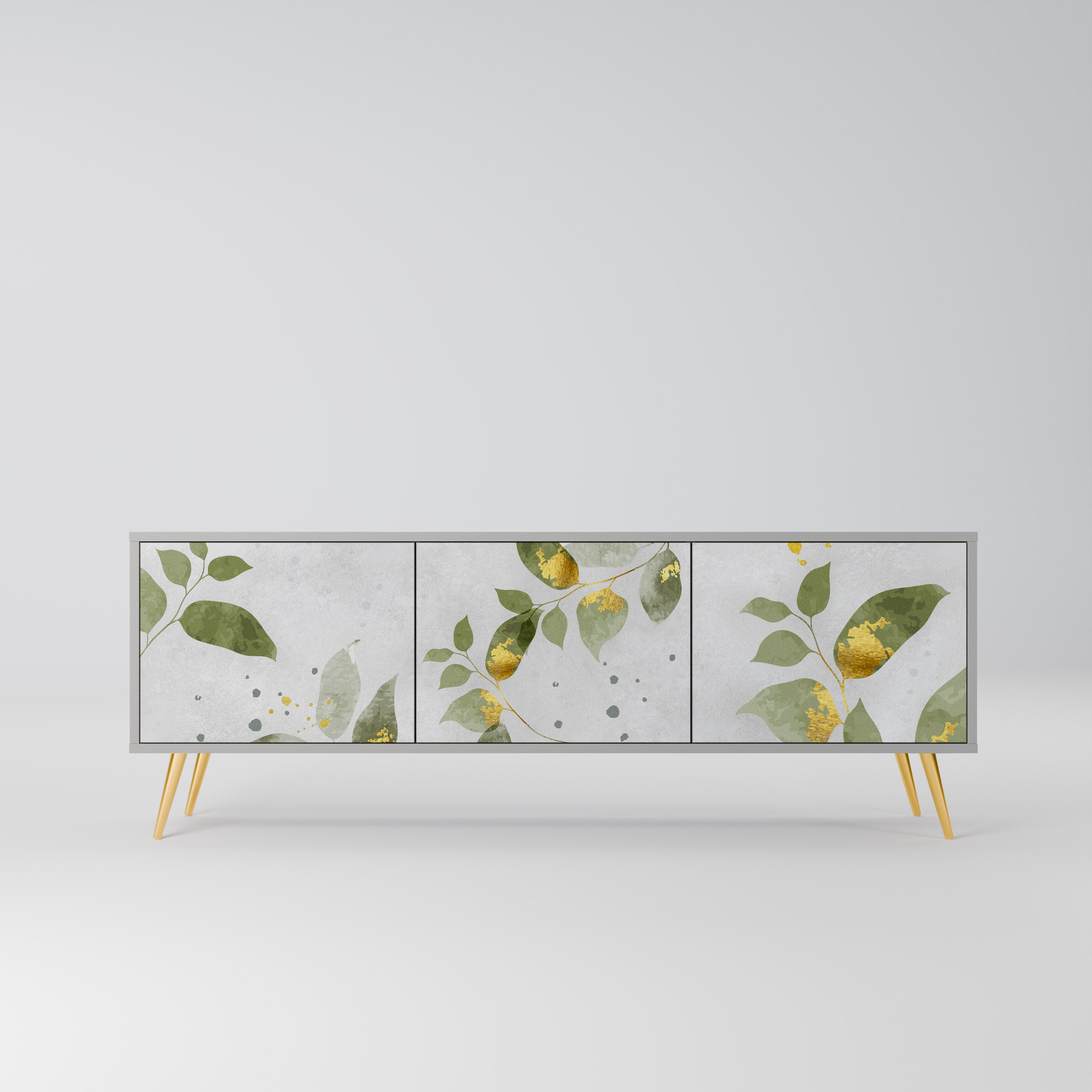 Elegante mueble de TV de 3 puertas BOTANICS en acabado gris