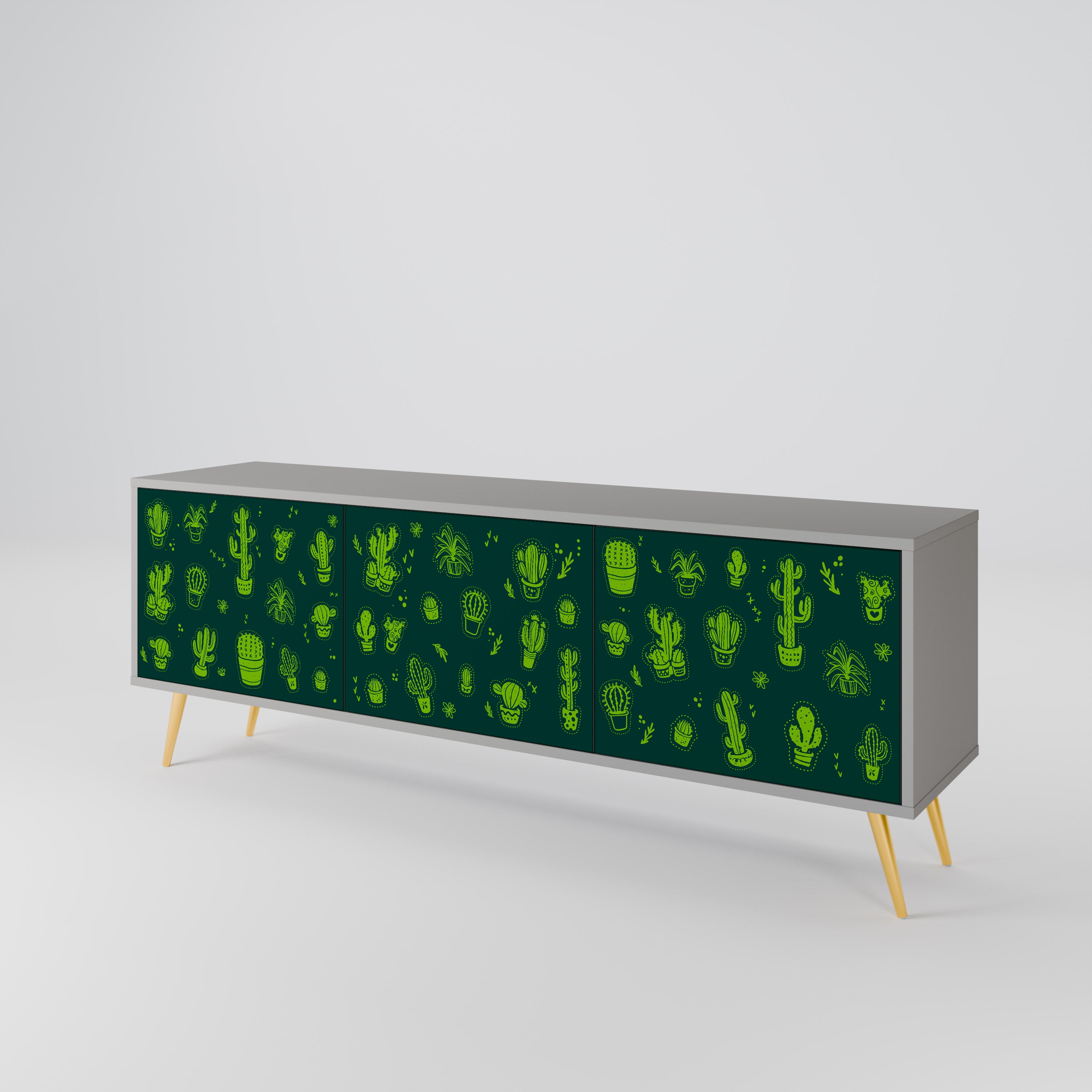 Mueble de TV de 3 puertas DESERT GREEN con acabado gris