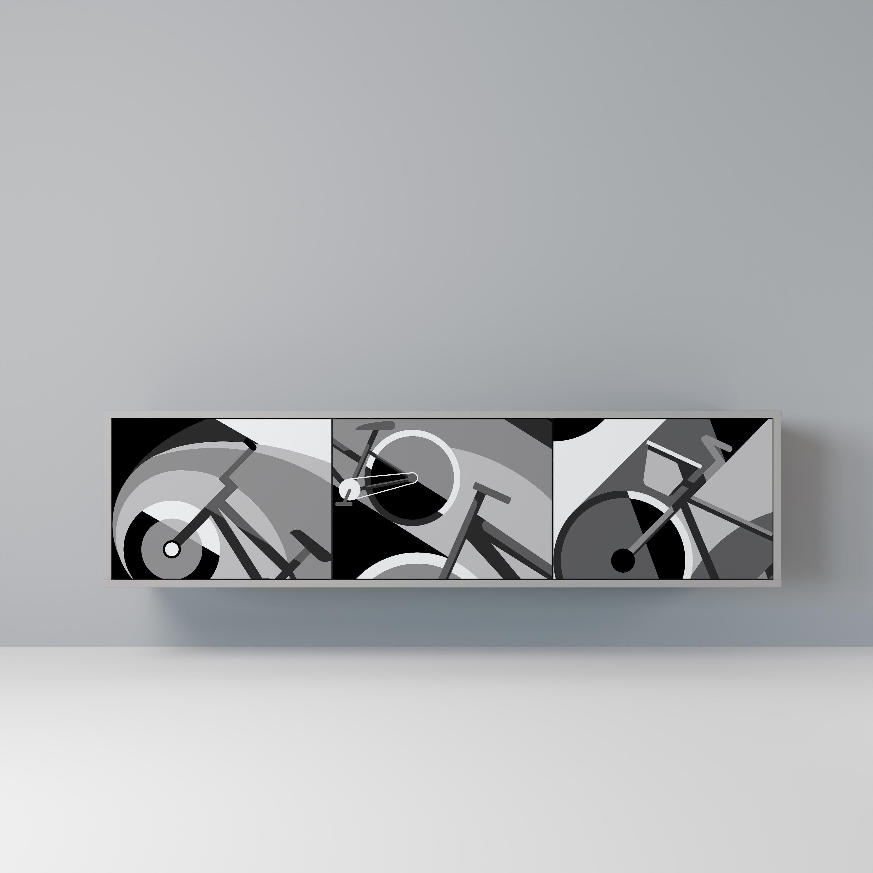 Mueble de TV BIKE ENERGY de 3 puertas con acabado gris