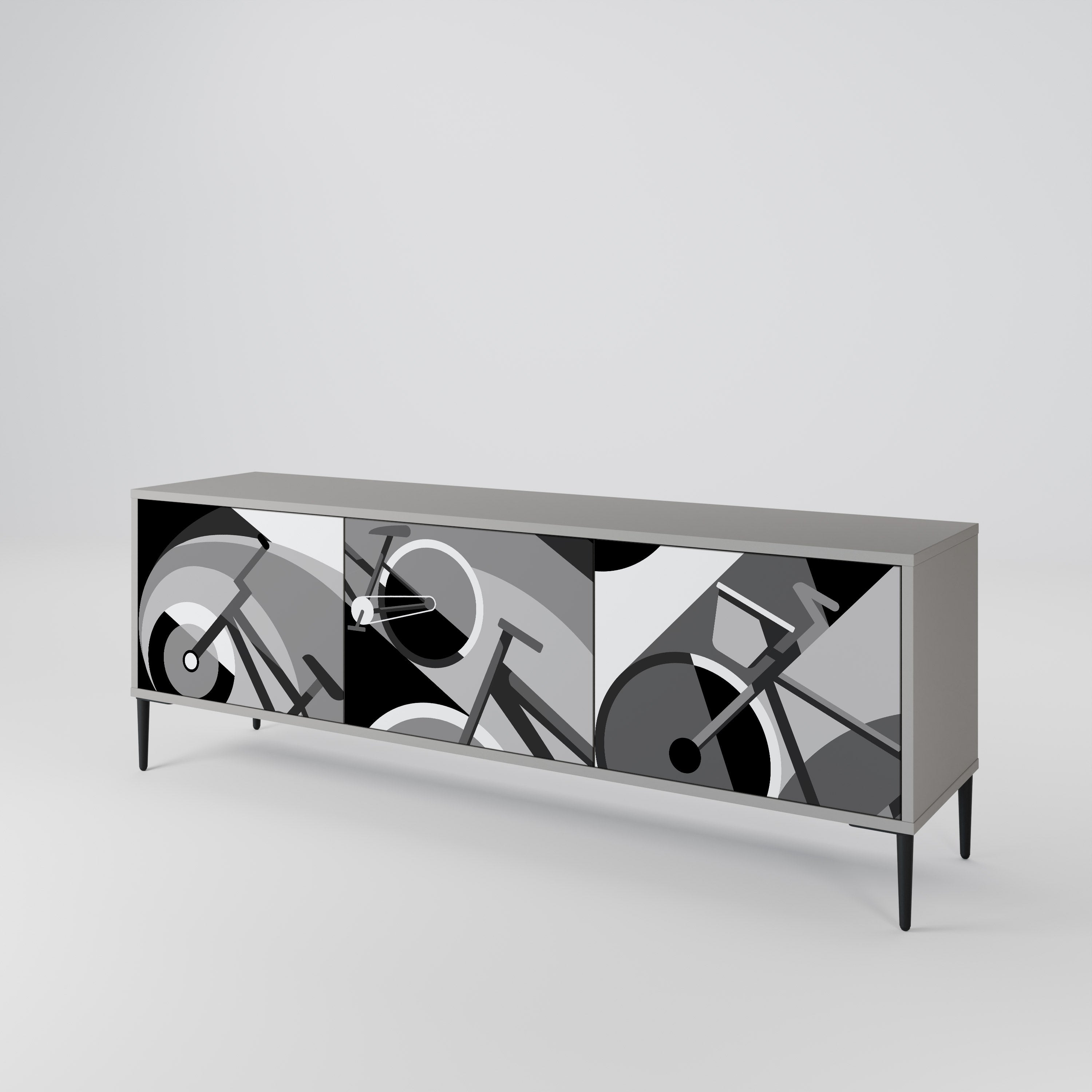 Mueble de TV BIKE ENERGY de 3 puertas con acabado gris