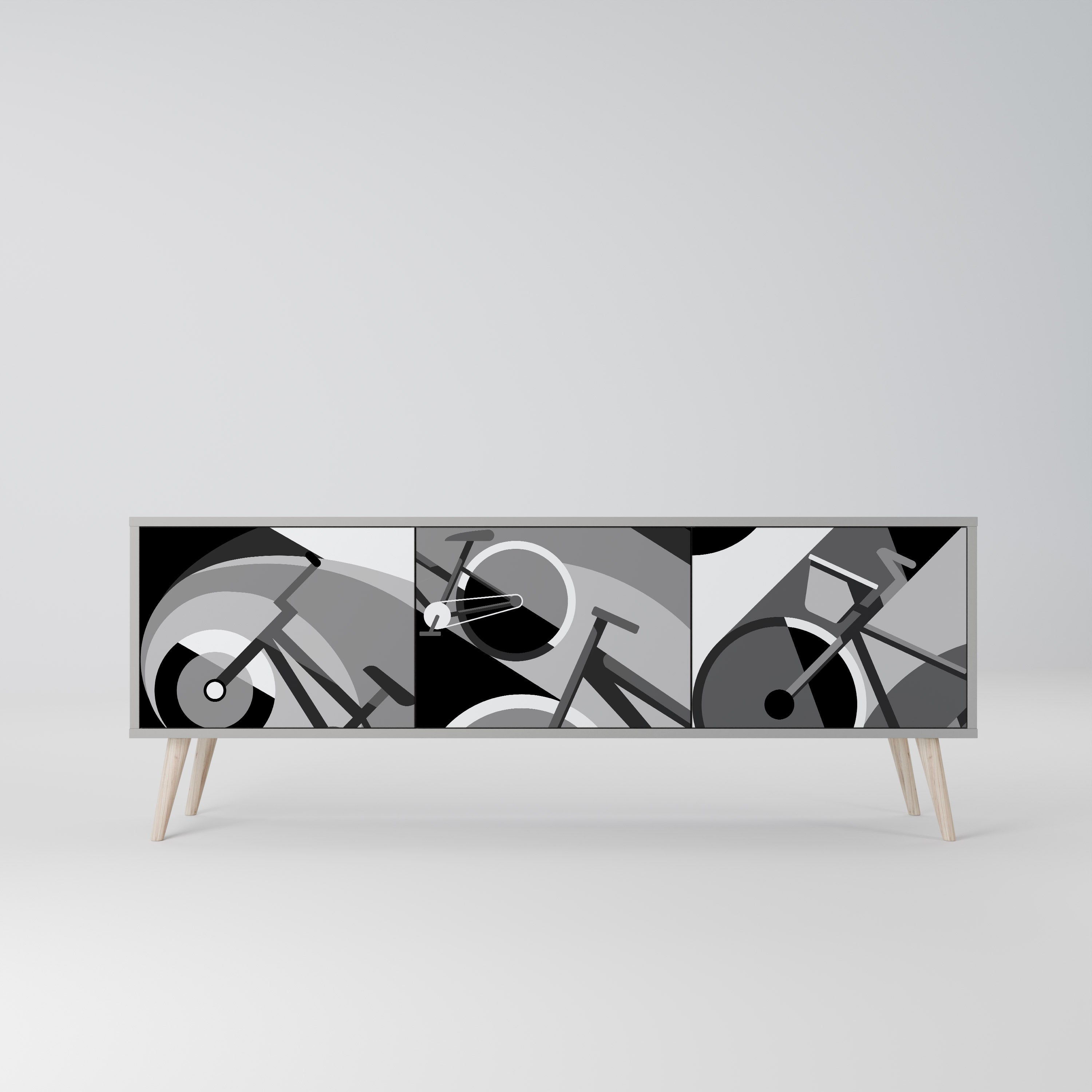 Mueble de TV BIKE ENERGY de 3 puertas con acabado gris