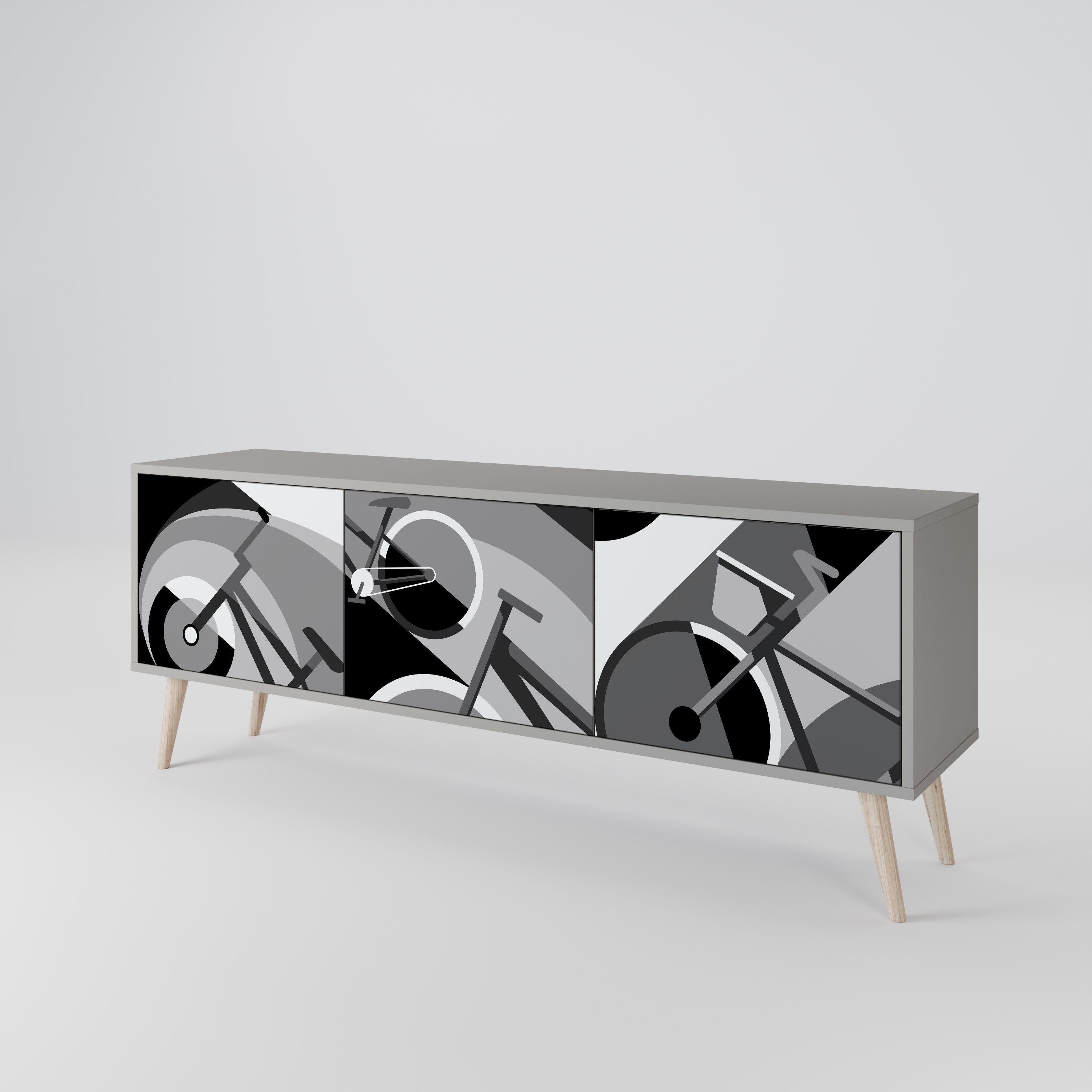 Mueble de TV BIKE ENERGY de 3 puertas con acabado gris