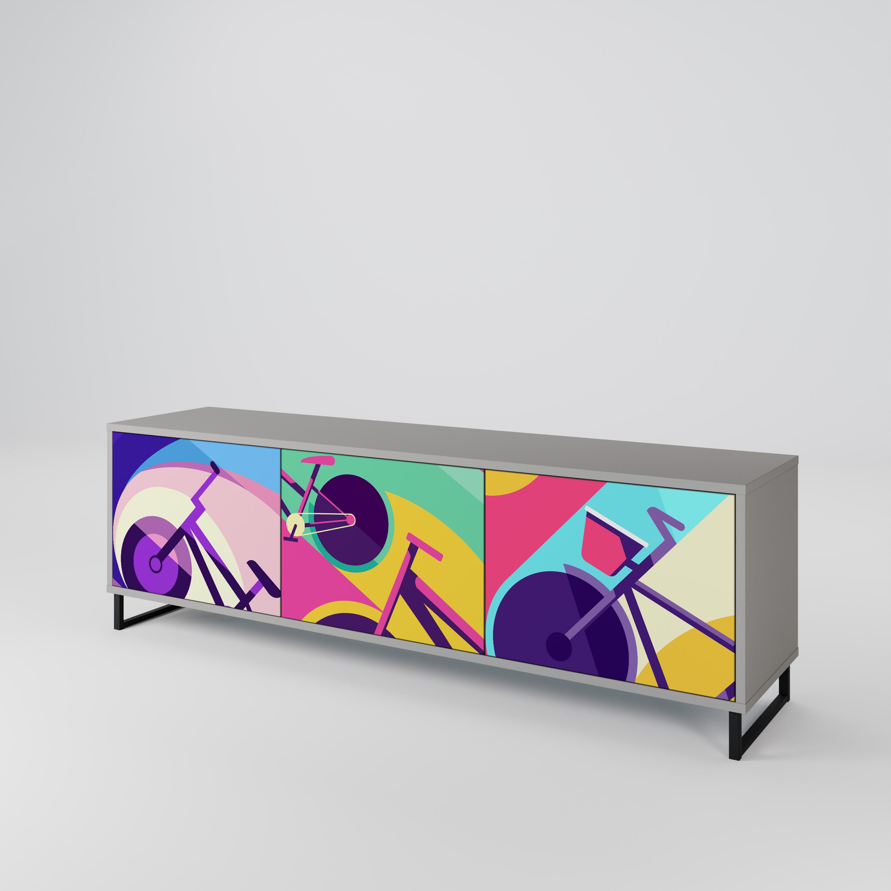 Mueble de TV BIKE DREAMS de 3 puertas con acabado gris